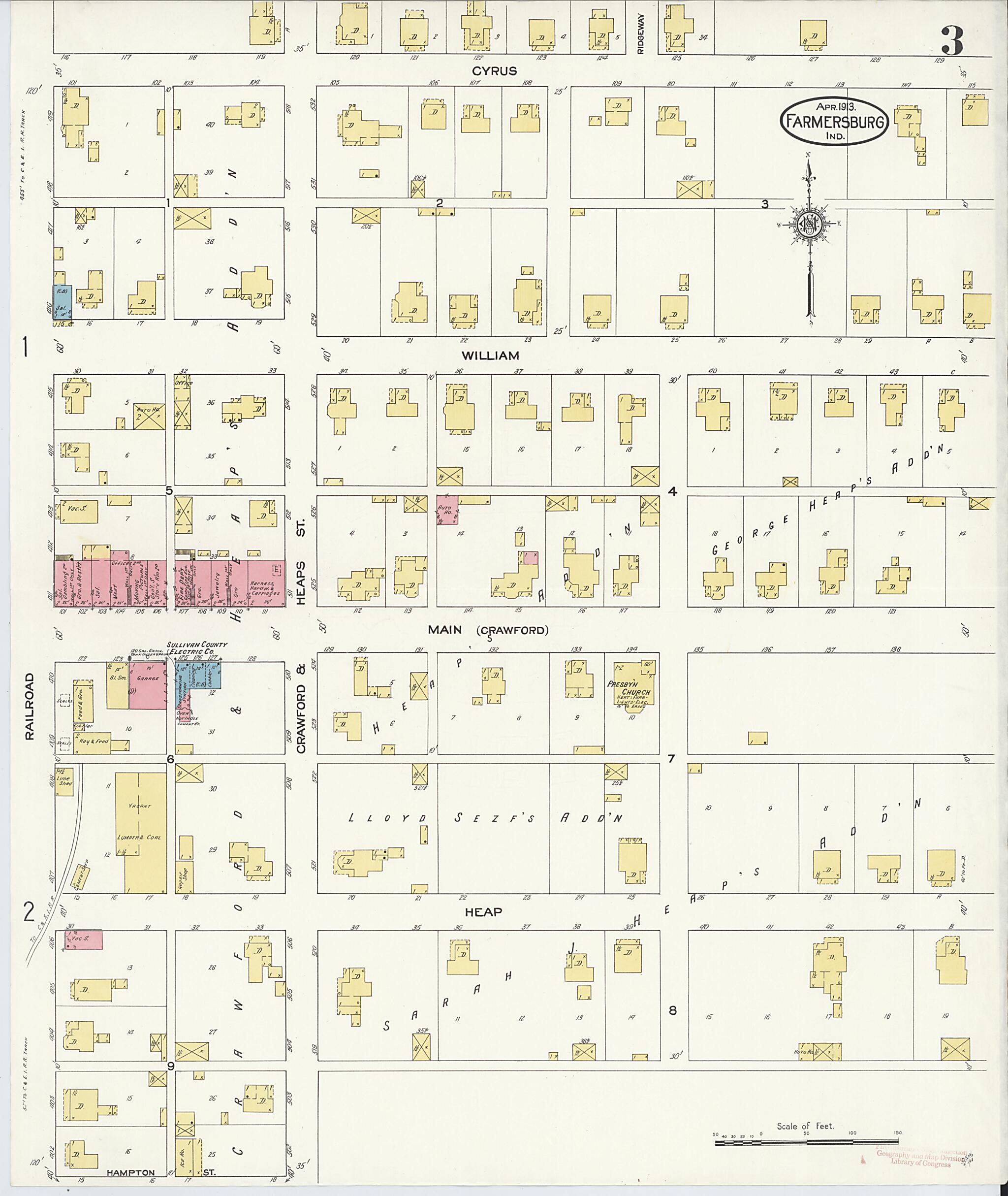 This old map of Farmersburg, Sullivan County, Indiana was created by Sanborn Map Company in 1913