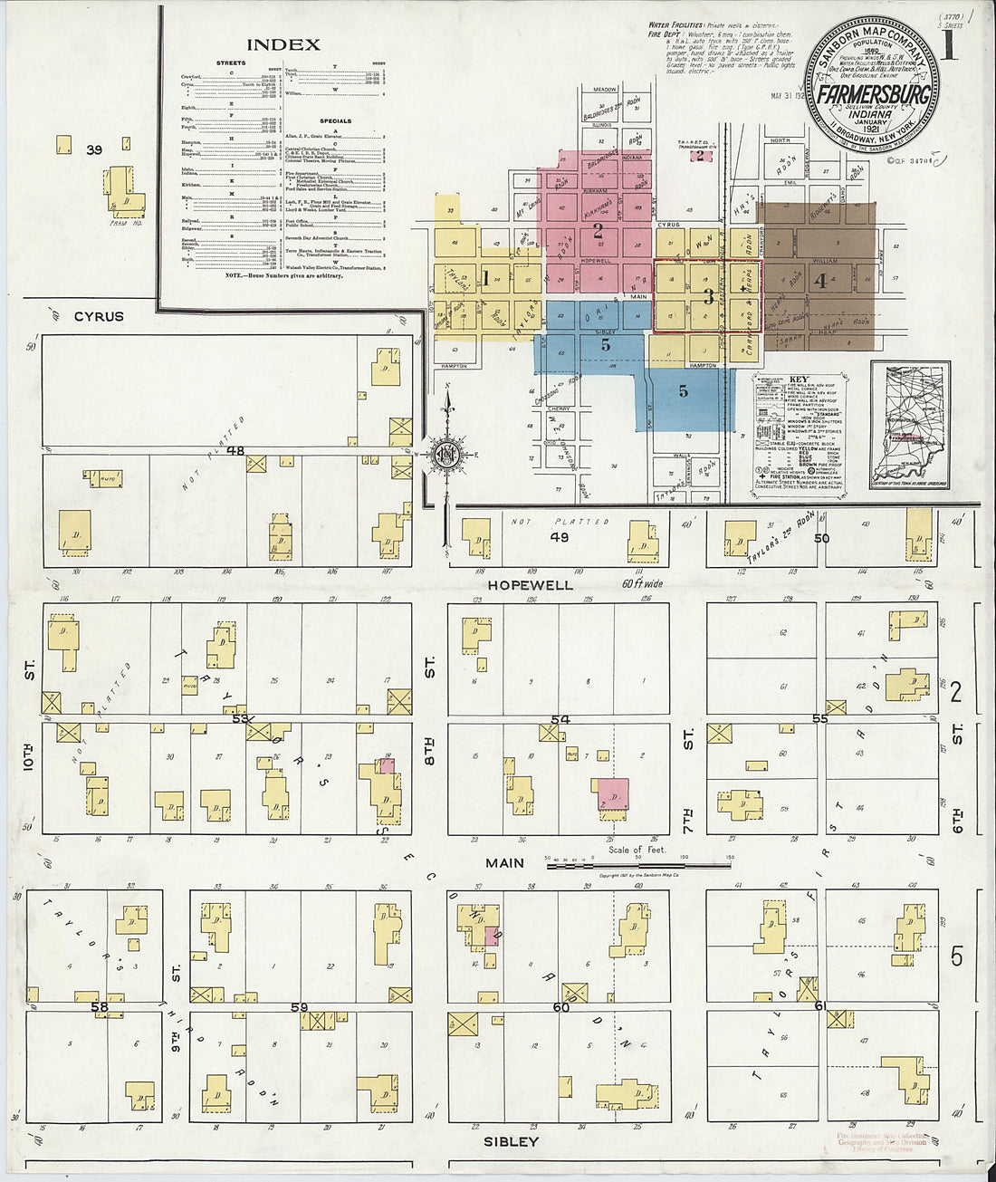 This old map of Farmersburg, Sullivan County, Indiana was created by Sanborn Map Company in 1921