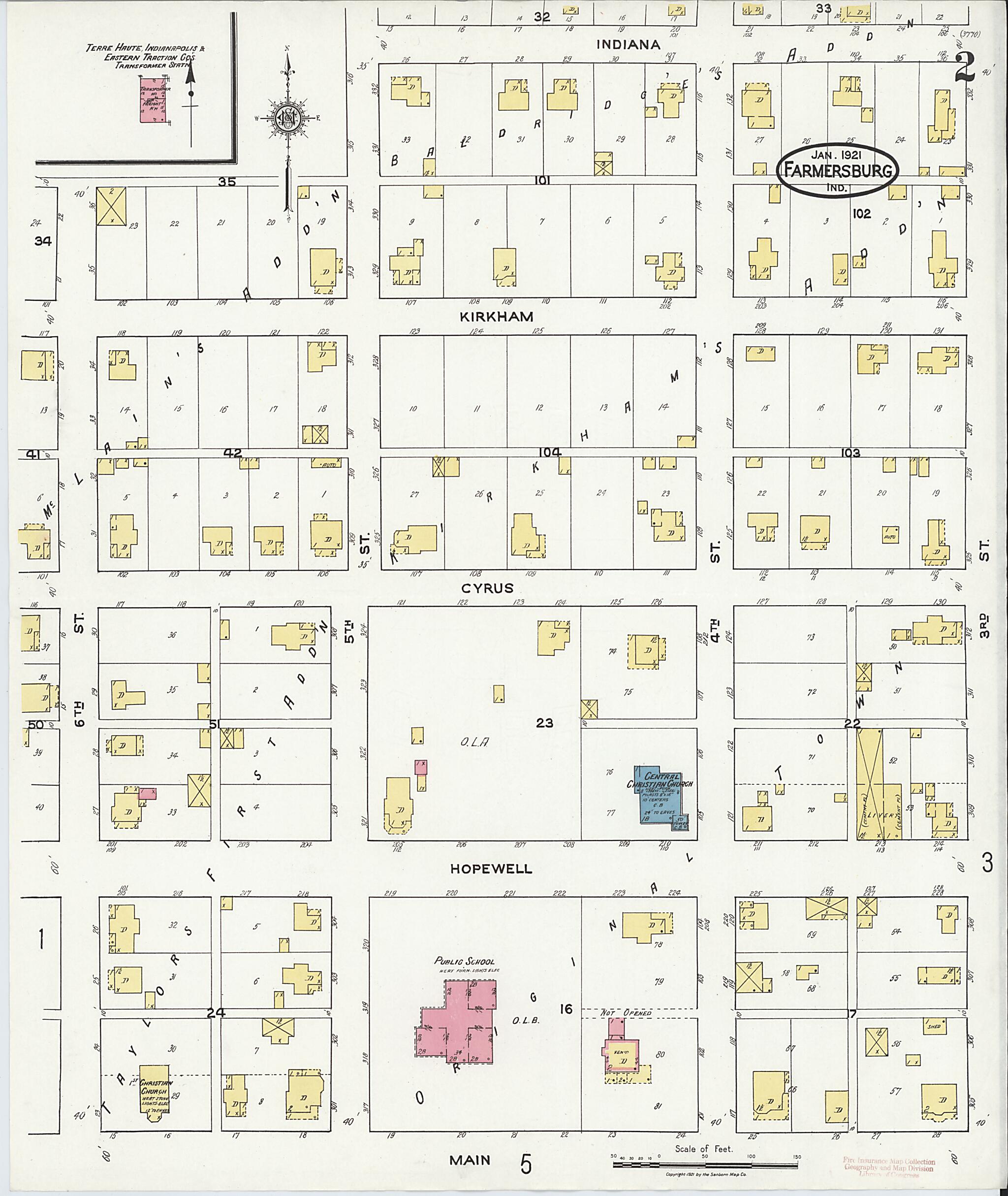 This old map of Farmersburg, Sullivan County, Indiana was created by Sanborn Map Company in 1921