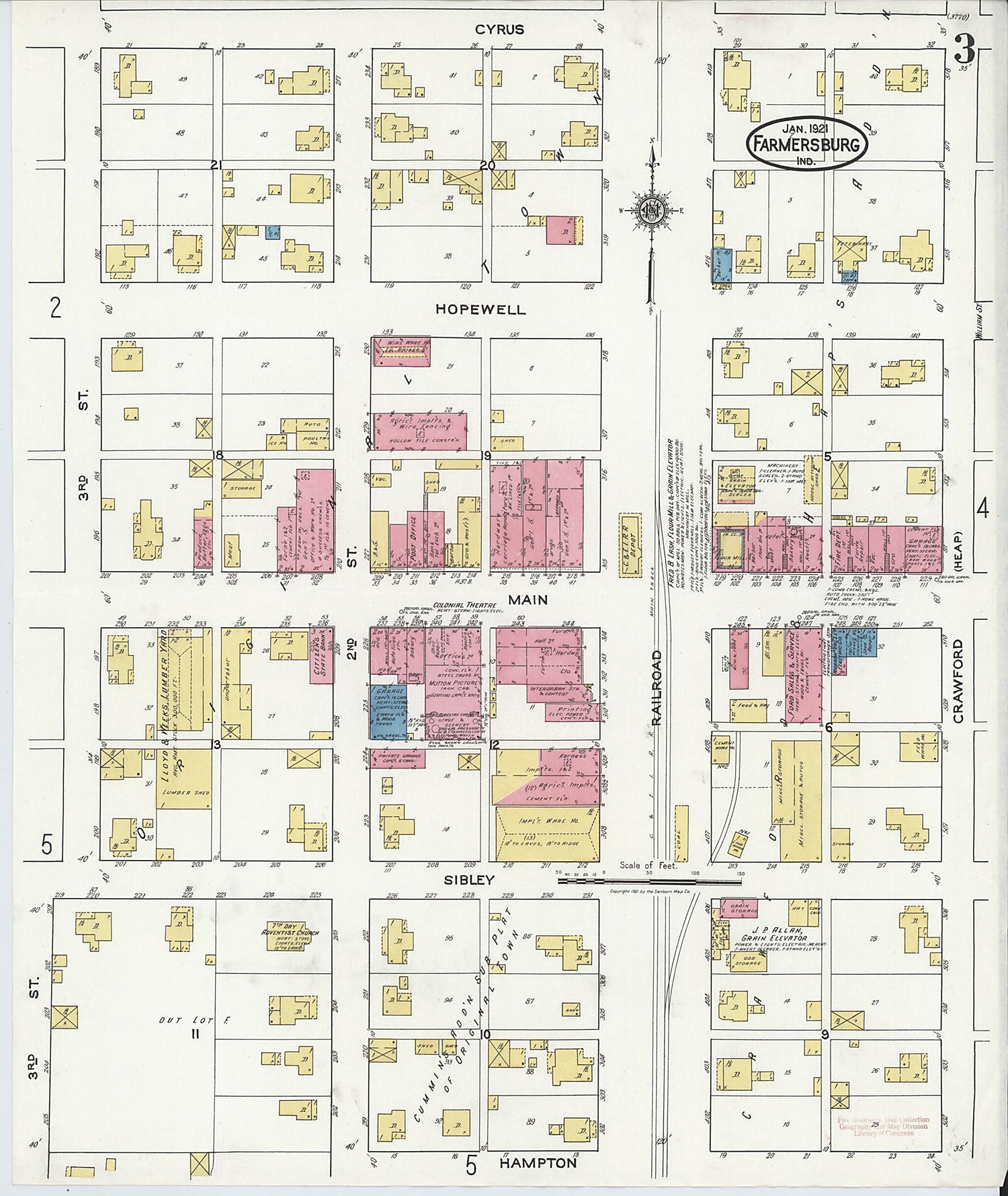 This old map of Farmersburg, Sullivan County, Indiana was created by Sanborn Map Company in 1921