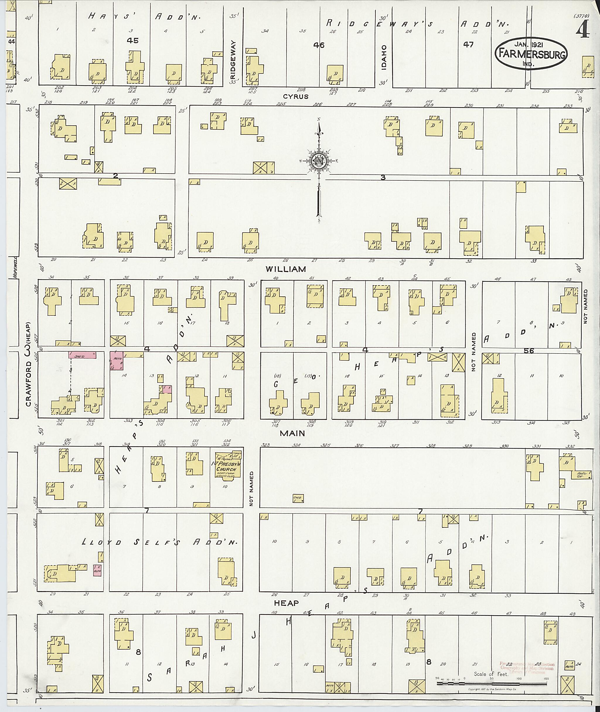 This old map of Farmersburg, Sullivan County, Indiana was created by Sanborn Map Company in 1921