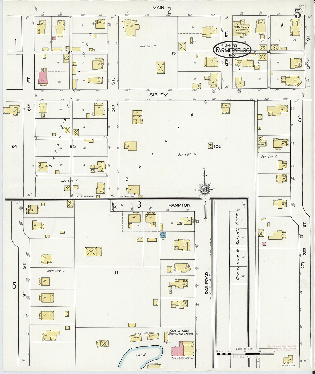 This old map of Farmersburg, Sullivan County, Indiana was created by Sanborn Map Company in 1921