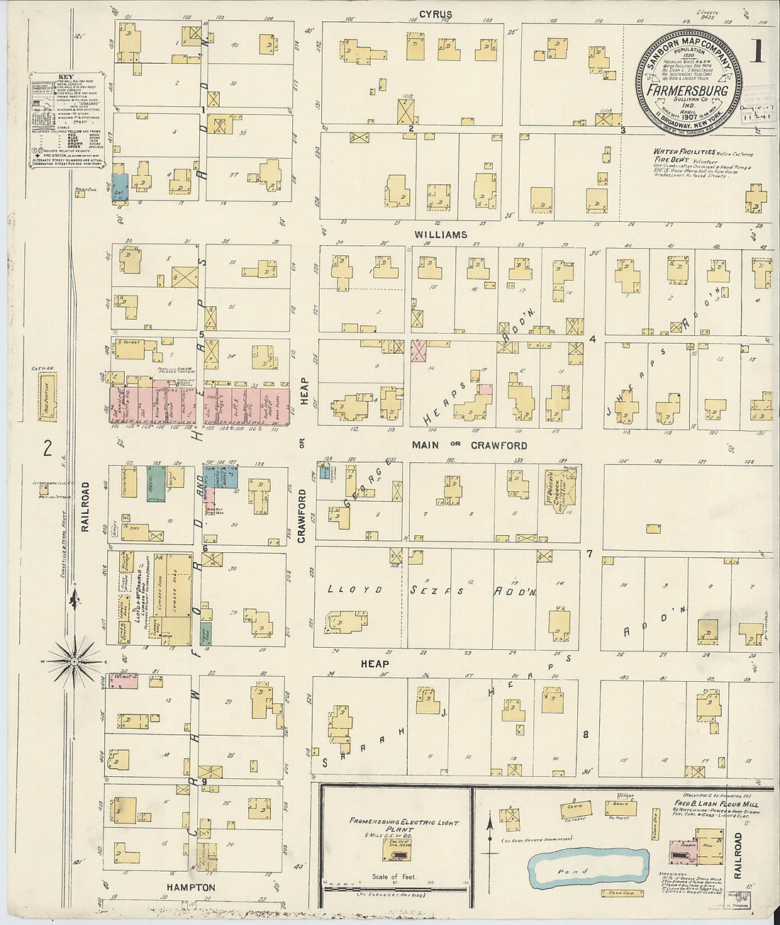 This old map of Farmland, Randolph County, Indiana was created by Sanborn Map Company in 1907