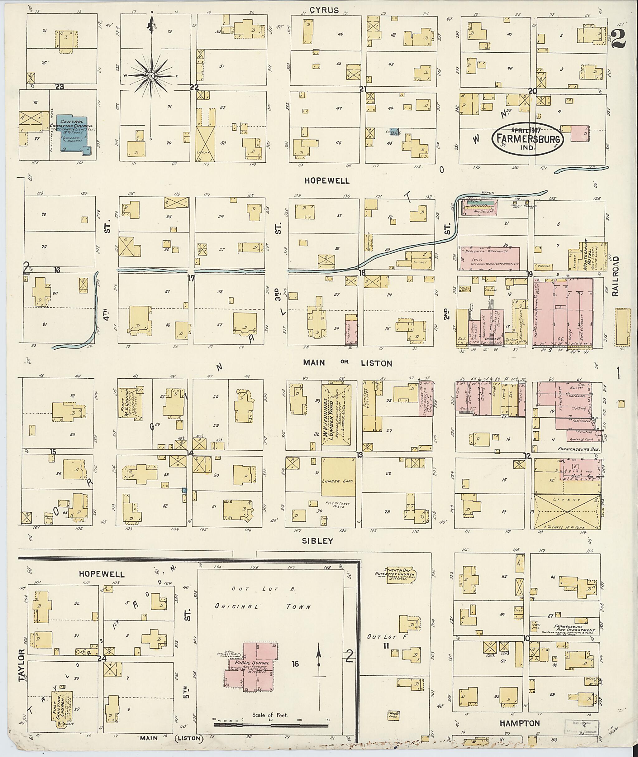 This old map of Farmland, Randolph County, Indiana was created by Sanborn Map Company in 1907