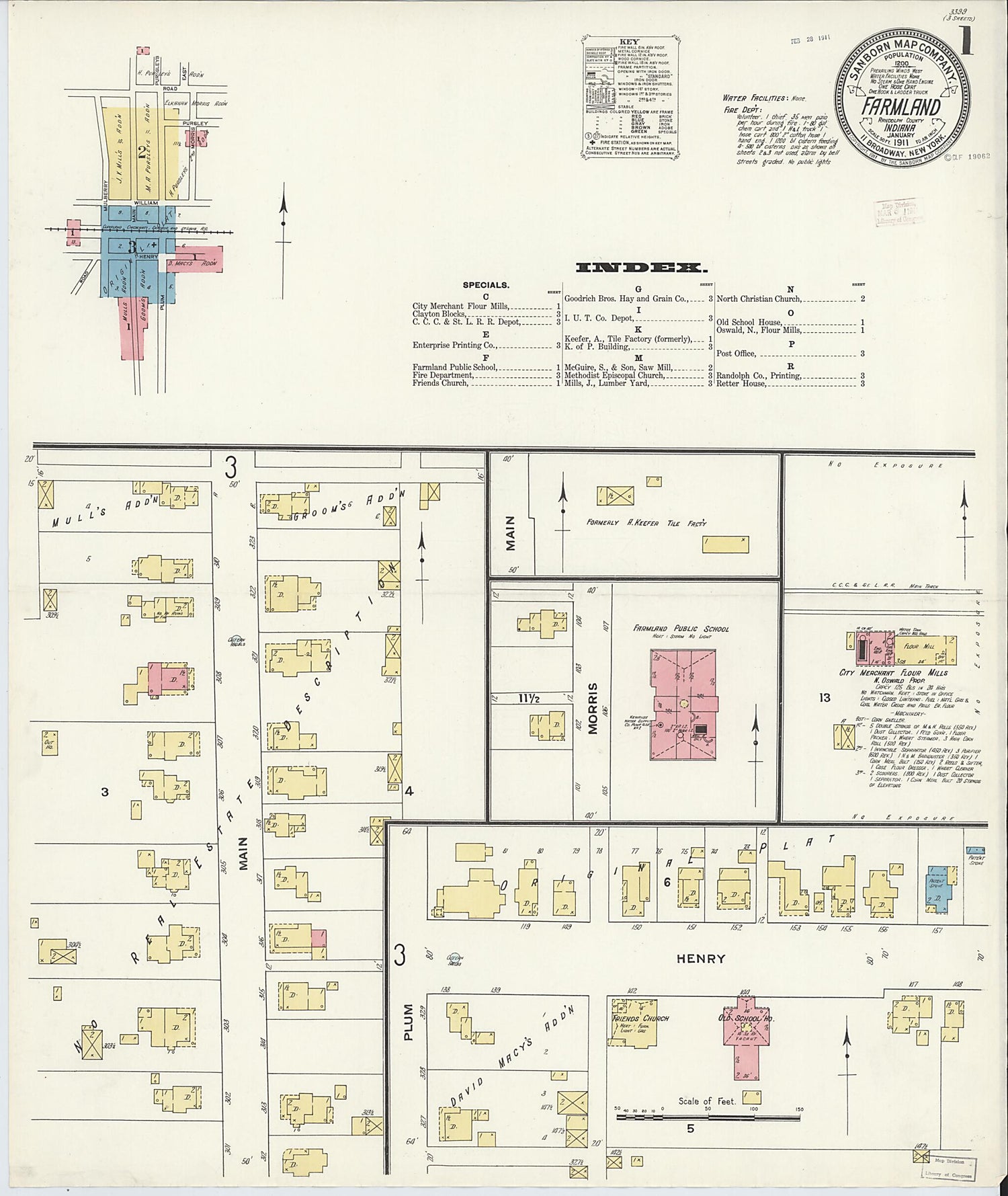 This old map of Farmland, Randolph County, Indiana was created by Sanborn Map Company in 1911