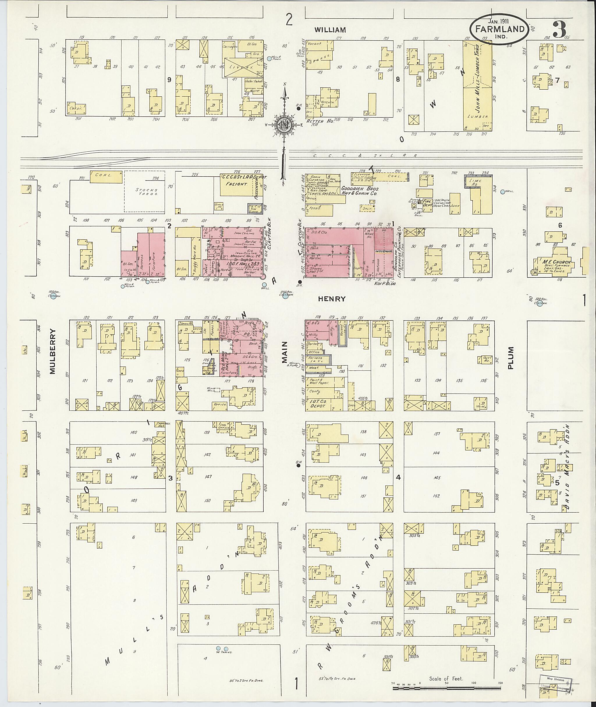 This old map of Farmland, Randolph County, Indiana was created by Sanborn Map Company in 1911