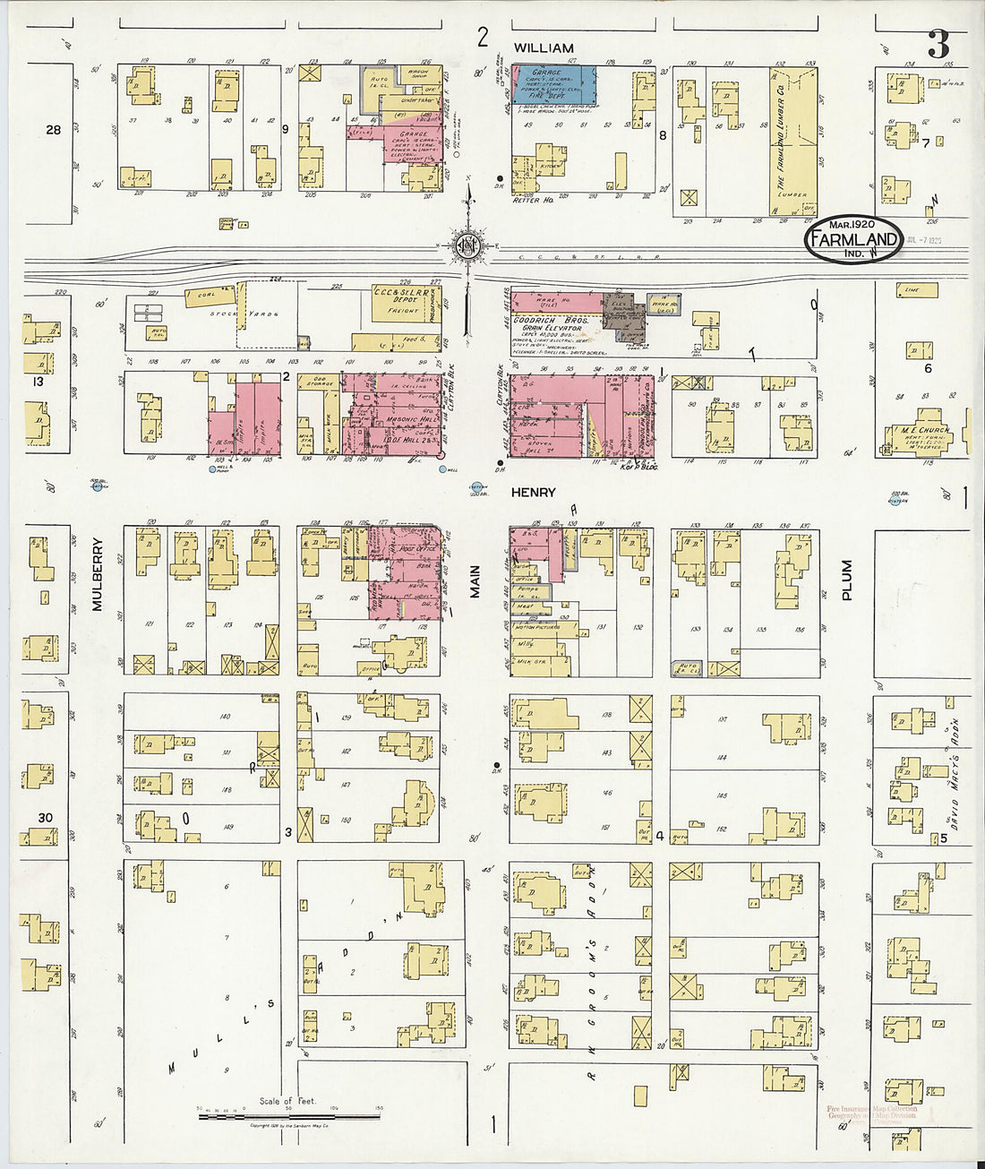 This old map of Farmland, Randolph County, Indiana was created by Sanborn Map Company in 1920