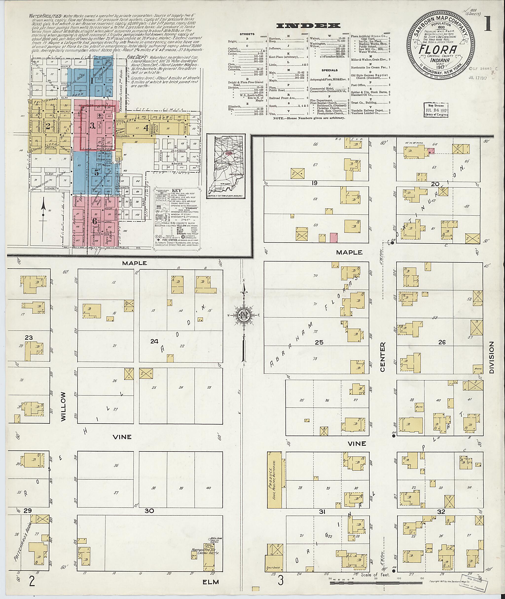 This old map of Flora, Carroll County, Indiana was created by Sanborn Map Company in 1917