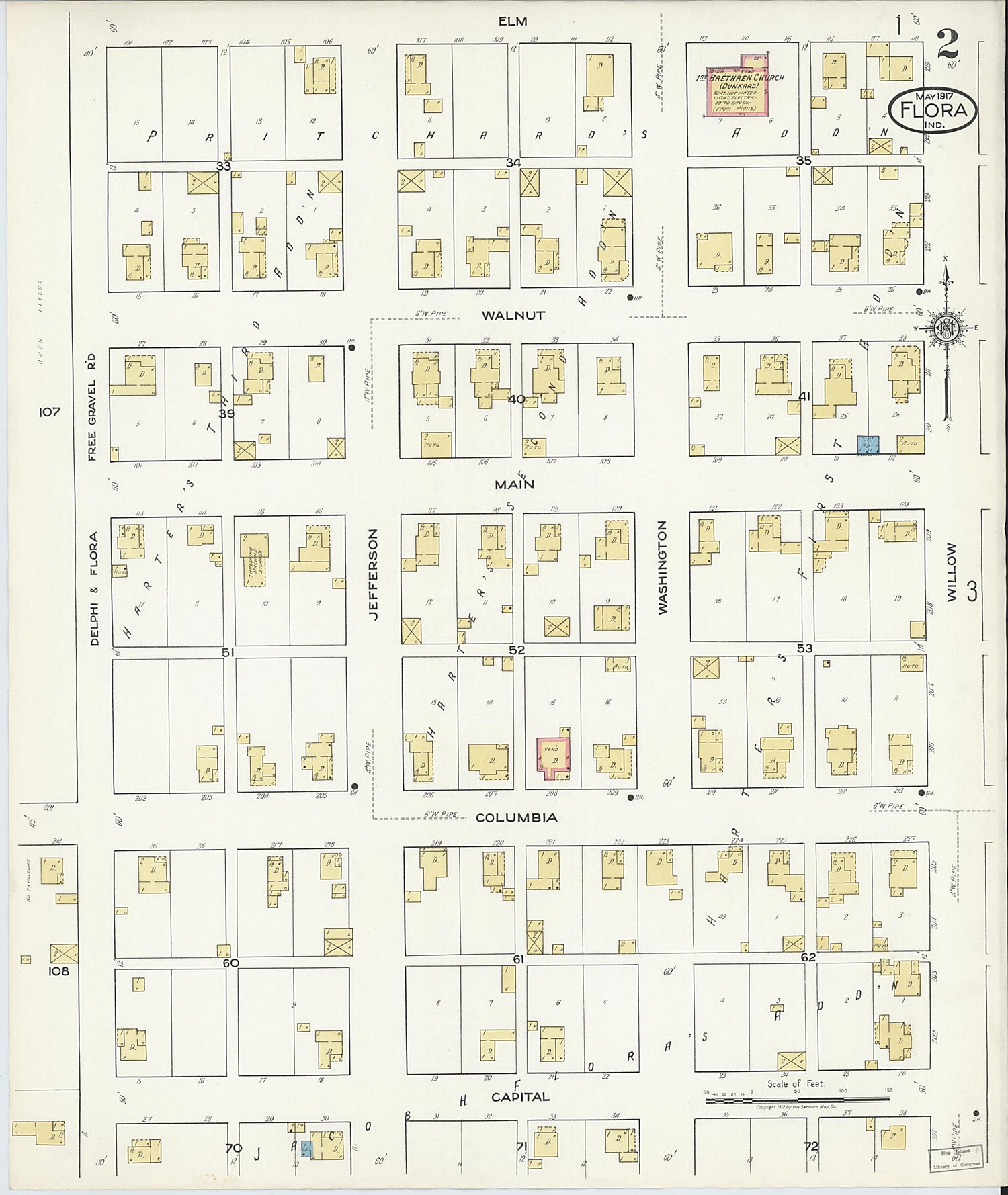 This old map of Flora, Carroll County, Indiana was created by Sanborn Map Company in 1917