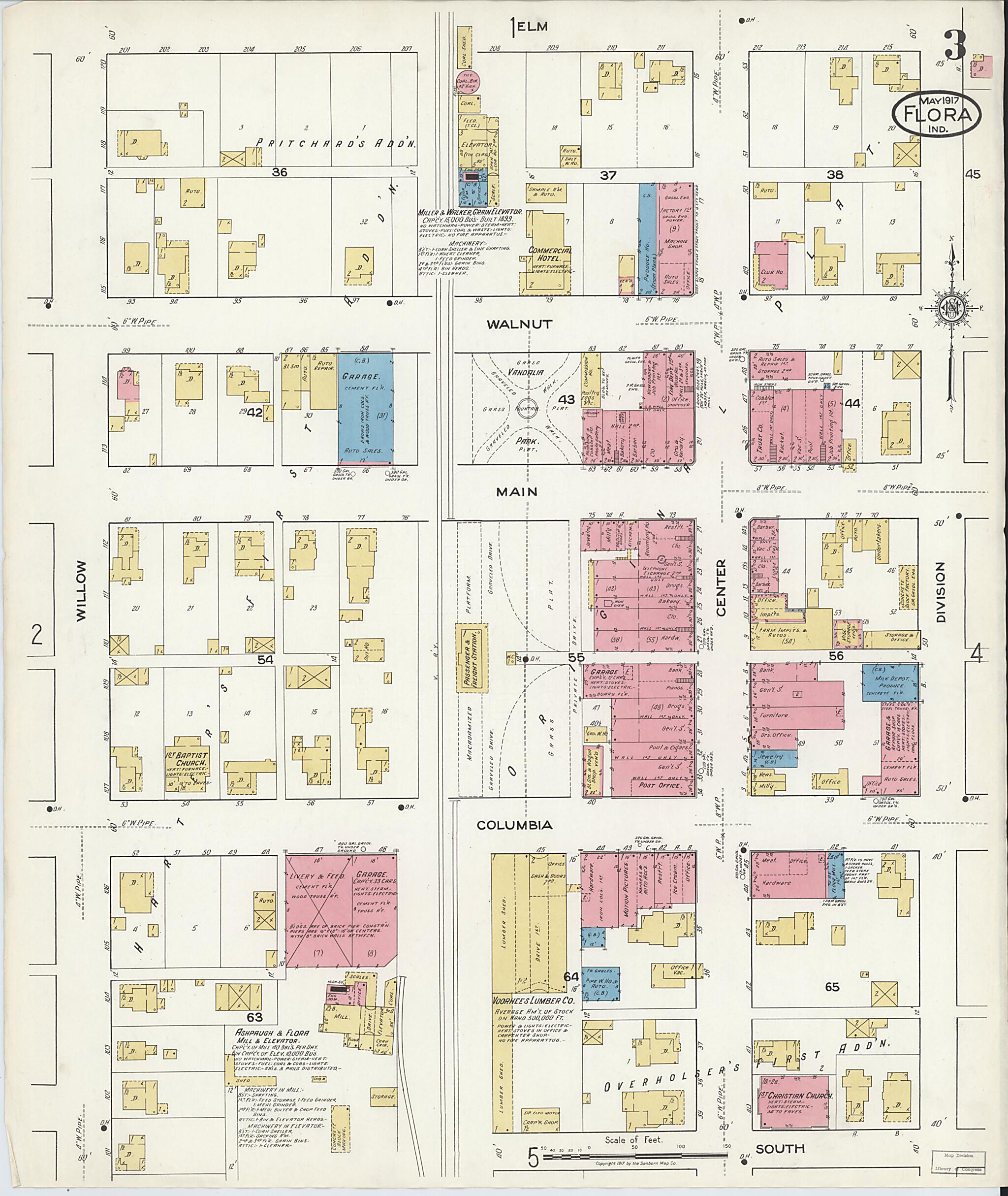 This old map of Flora, Carroll County, Indiana was created by Sanborn Map Company in 1917