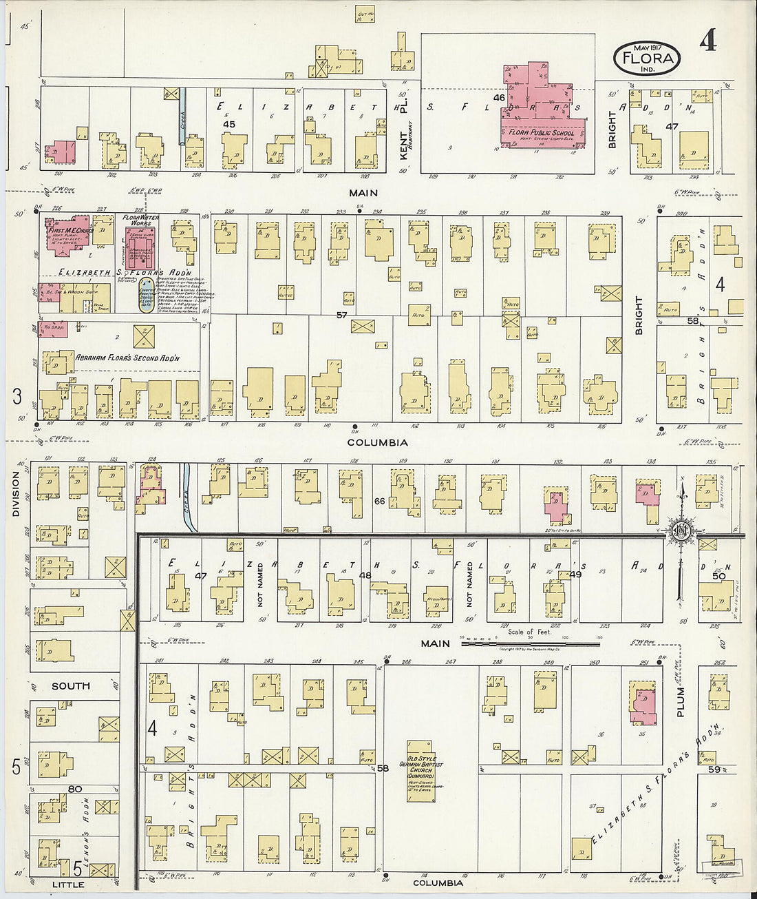 This old map of Flora, Carroll County, Indiana was created by Sanborn Map Company in 1917