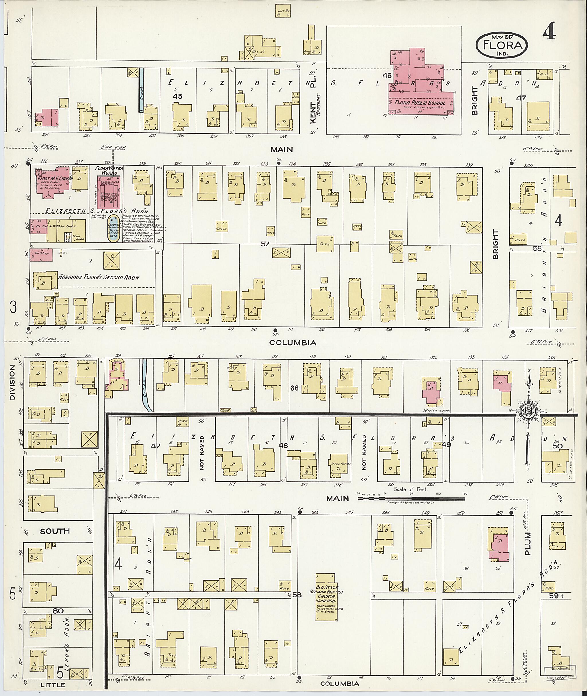 This old map of Flora, Carroll County, Indiana was created by Sanborn Map Company in 1917