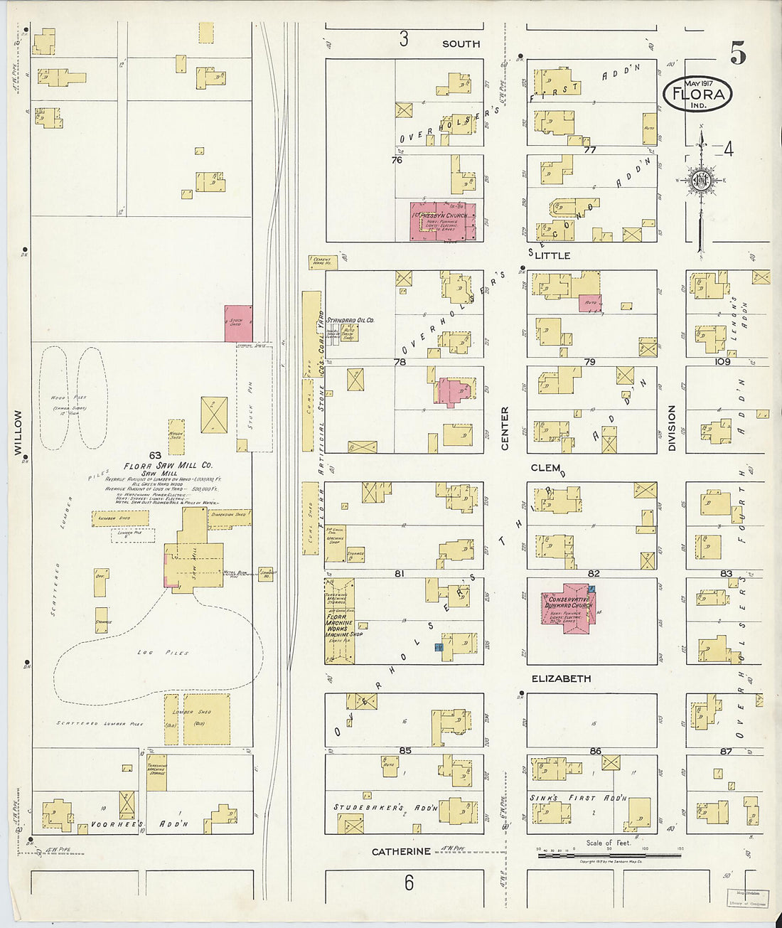 This old map of Flora, Carroll County, Indiana was created by Sanborn Map Company in 1917