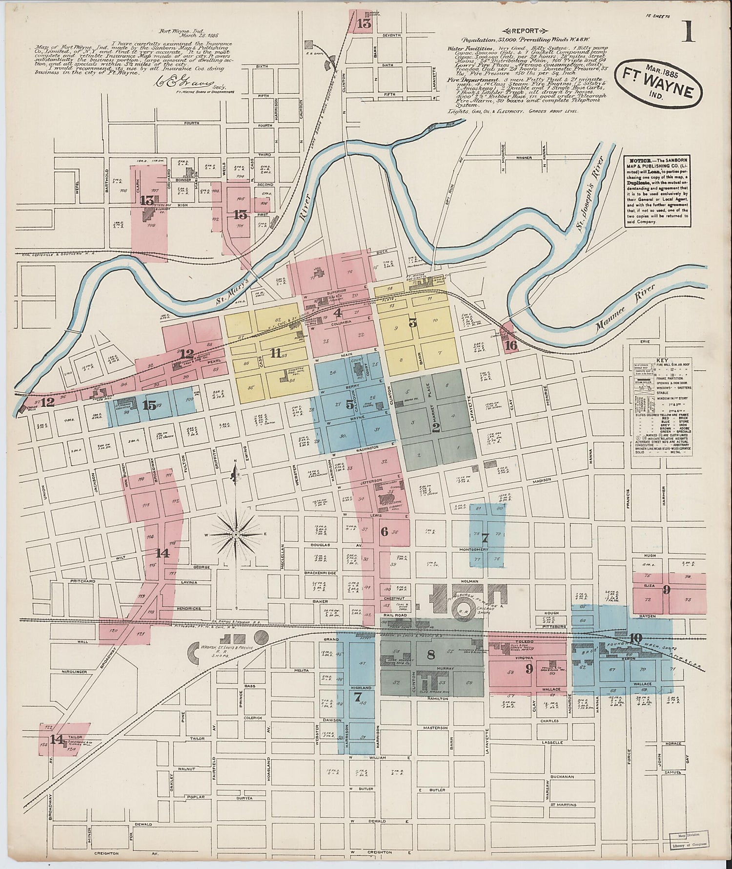 This old map of Fort Wayne, Allen County, Indiana was created by Sanborn Map Company in 1885