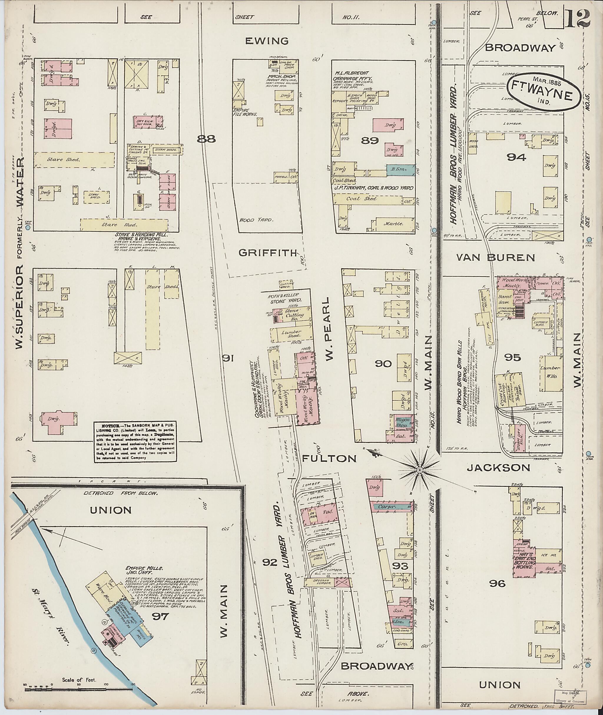 This old map of Fort Wayne, Allen County, Indiana was created by Sanborn Map Company in 1885