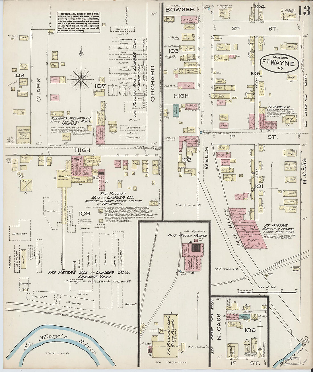 This old map of Fort Wayne, Allen County, Indiana was created by Sanborn Map Company in 1885