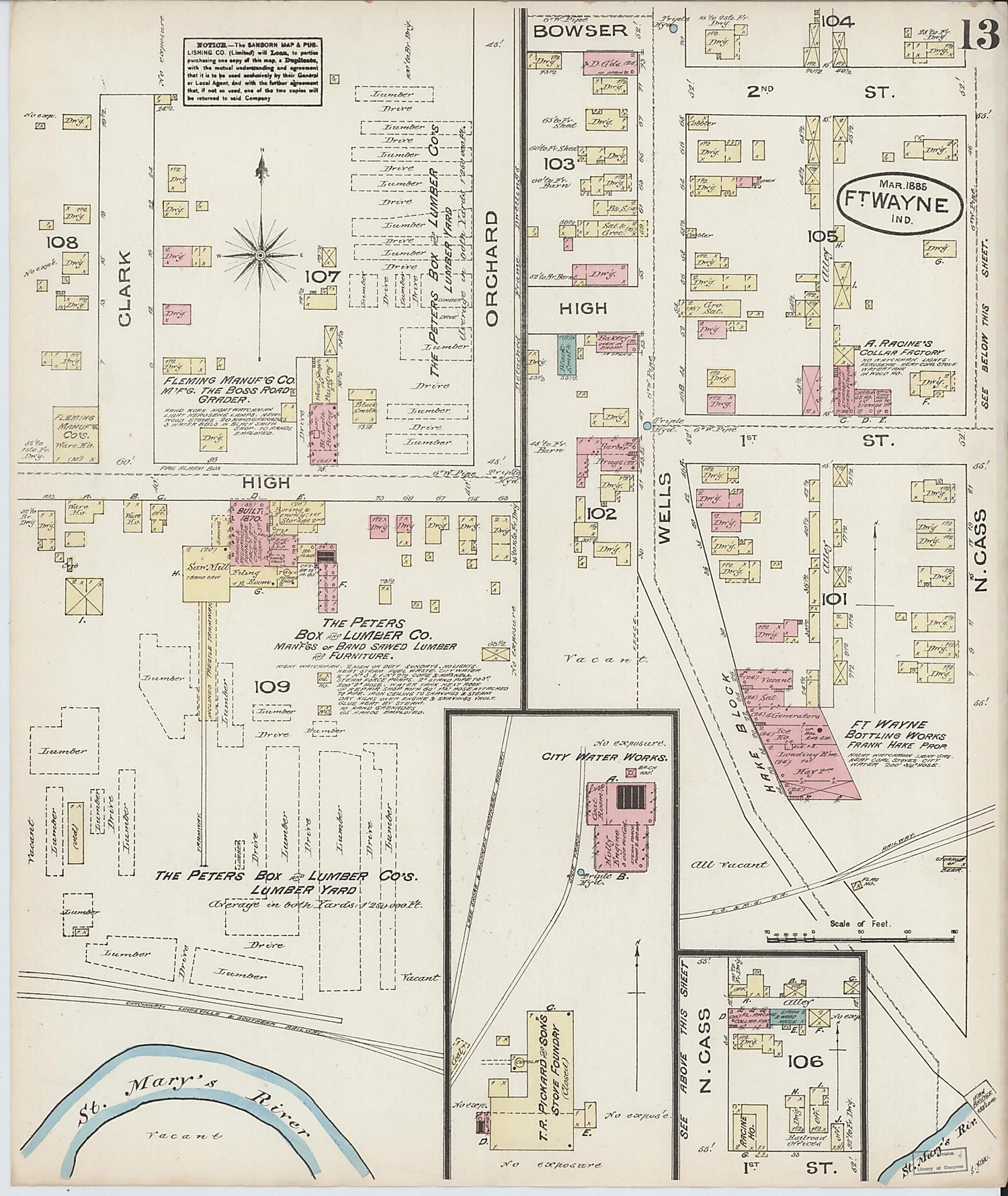 This old map of Fort Wayne, Allen County, Indiana was created by Sanborn Map Company in 1885