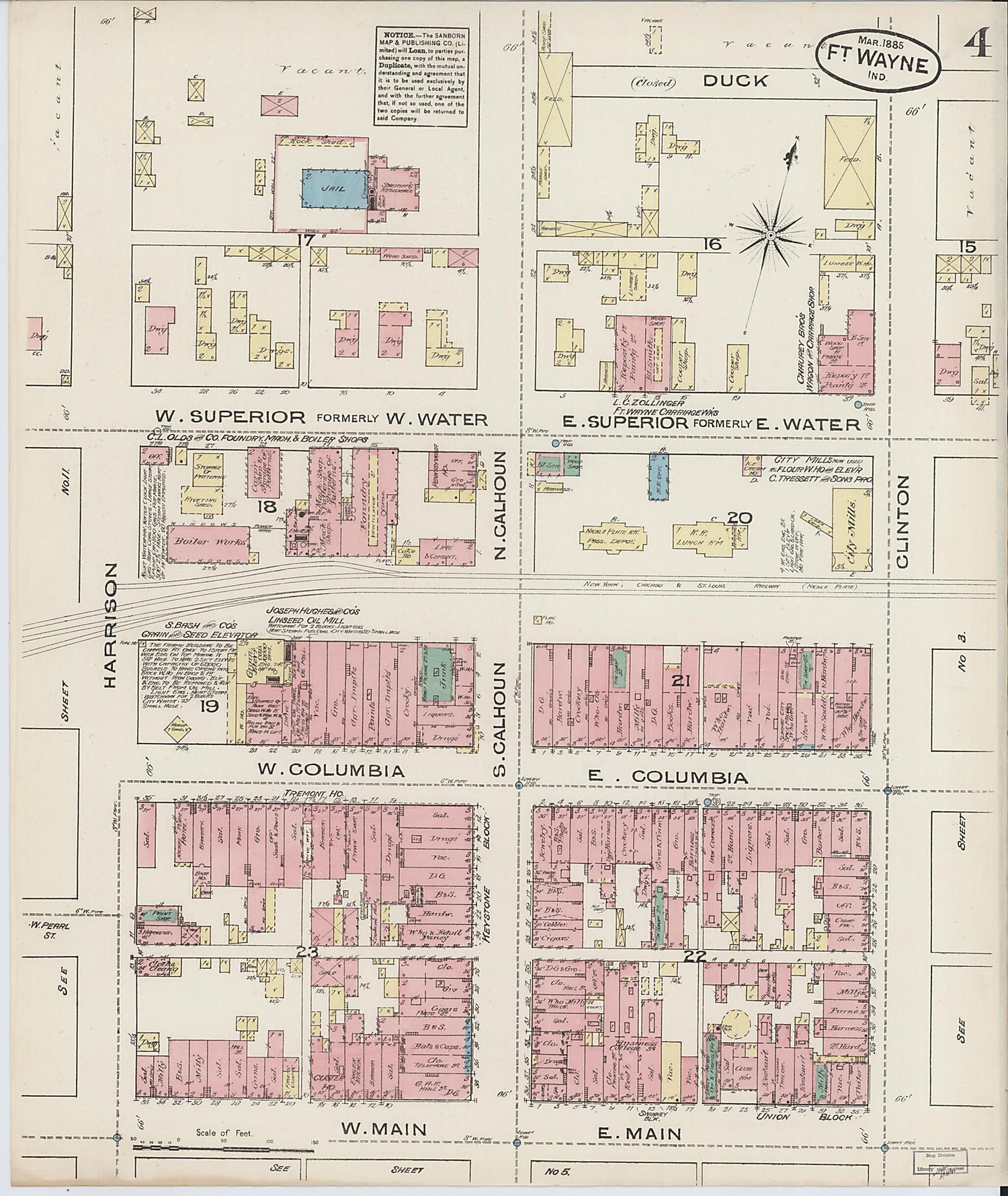 This old map of Fort Wayne, Allen County, Indiana was created by Sanborn Map Company in 1885