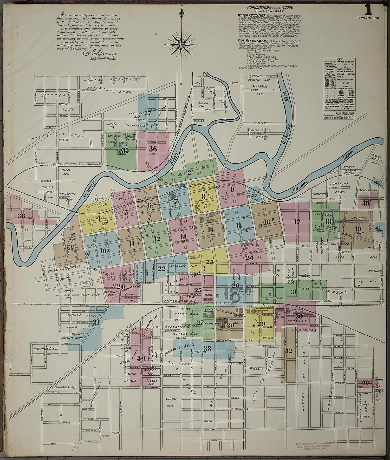 This old map of Fort Wayne, Allen County, Indiana was created by Sanborn Map Company in 1890