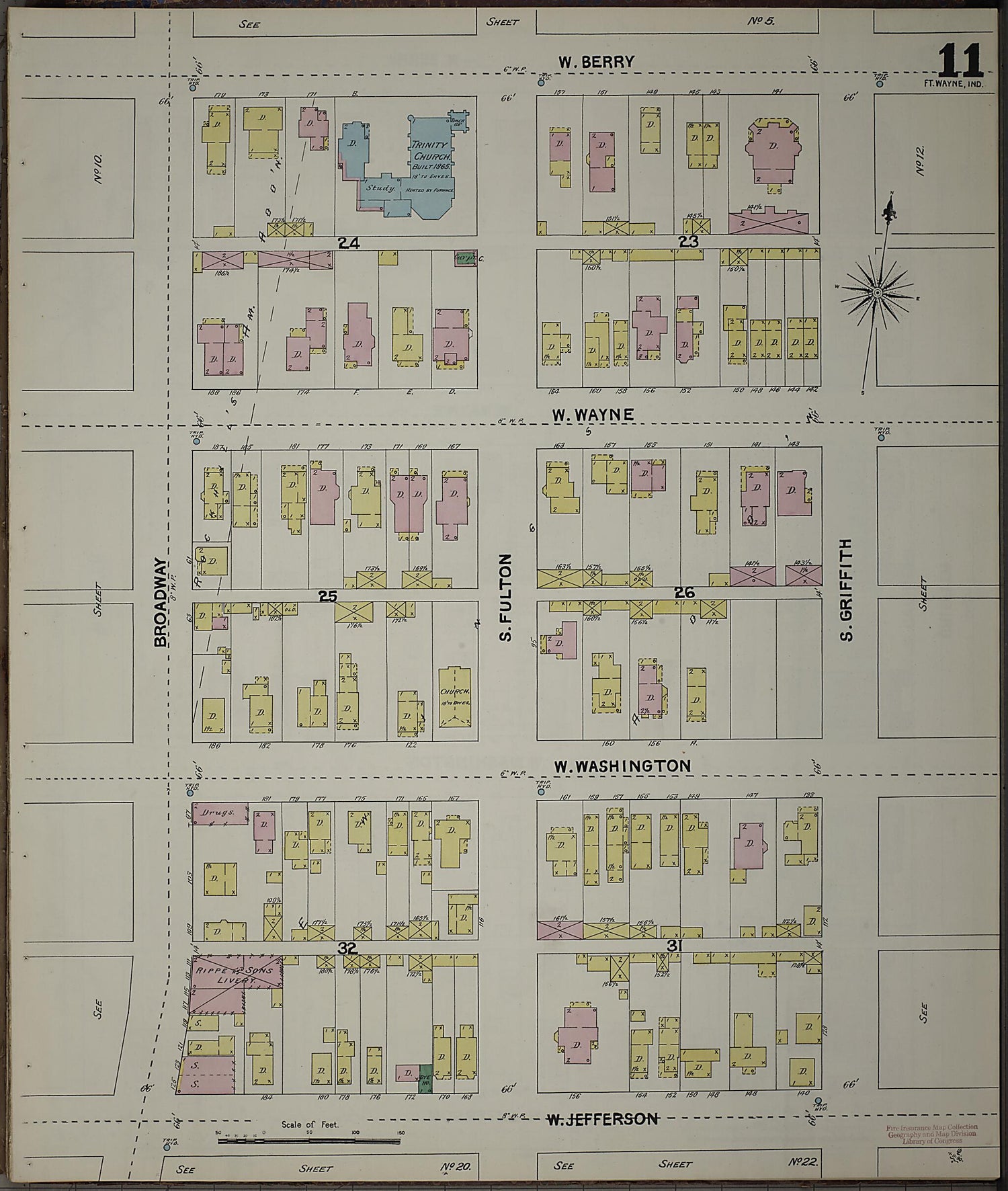 This old map of Fort Wayne, Allen County, Indiana was created by Sanborn Map Company in 1890