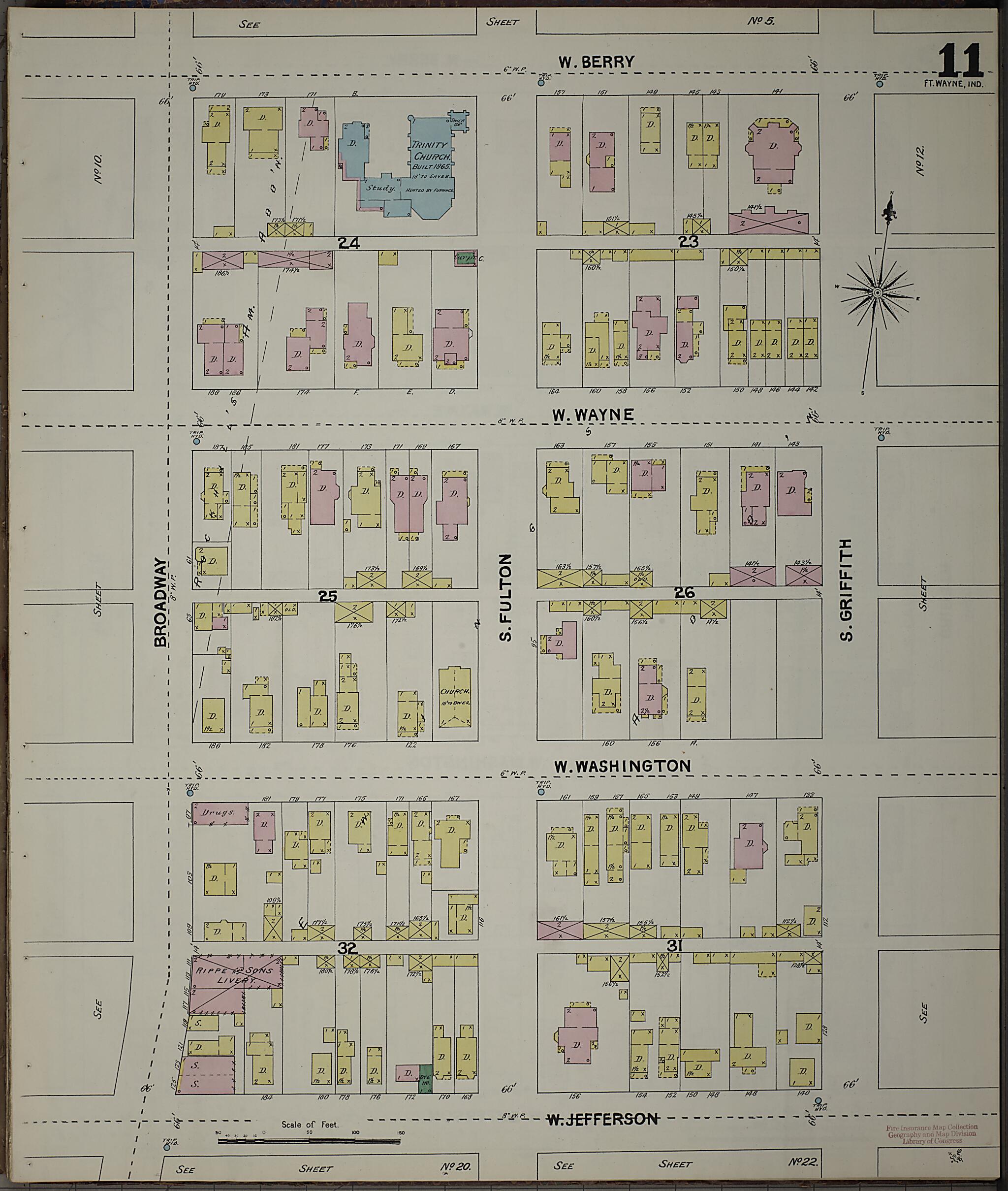 This old map of Fort Wayne, Allen County, Indiana was created by Sanborn Map Company in 1890