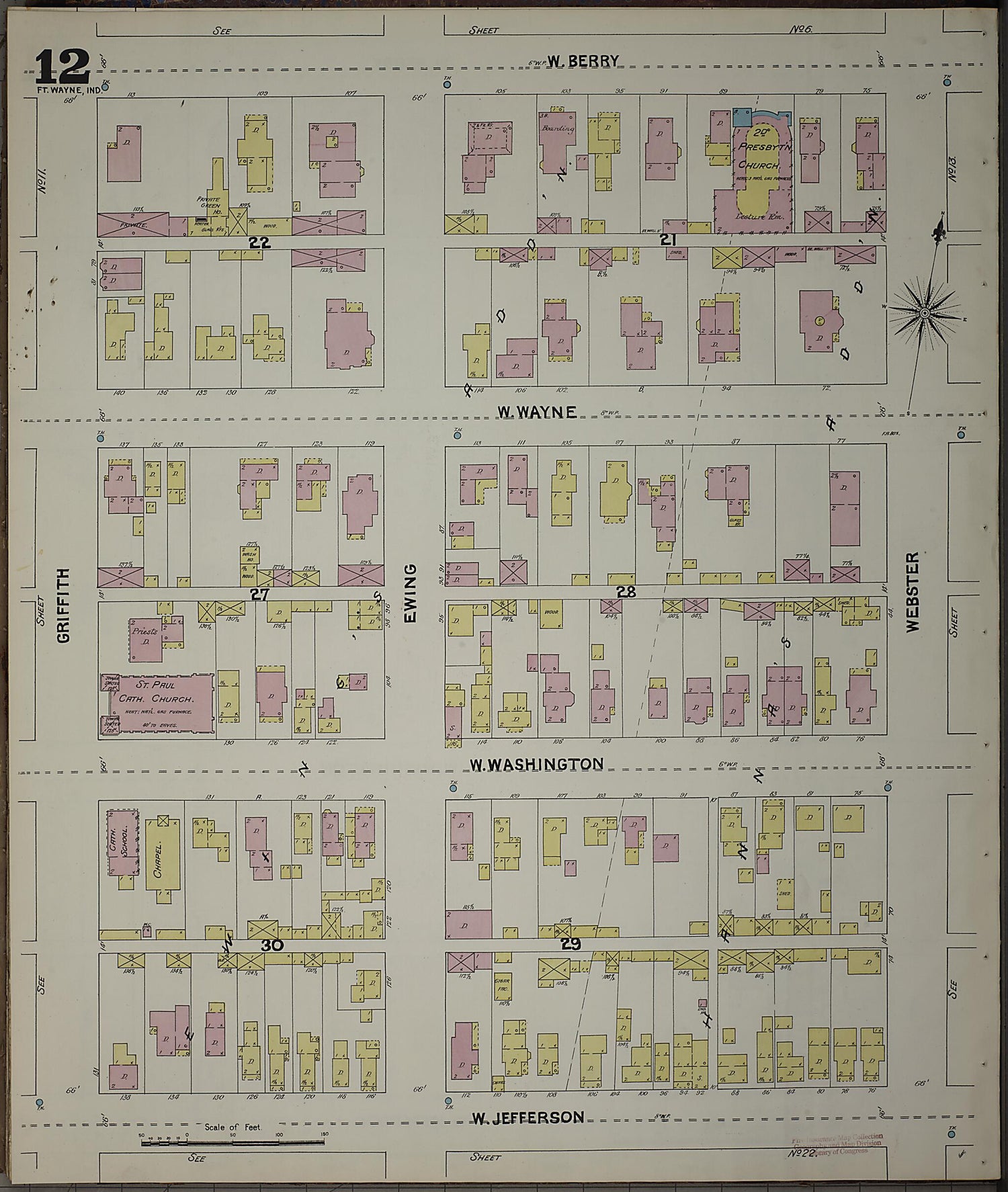 This old map of Fort Wayne, Allen County, Indiana was created by Sanborn Map Company in 1890