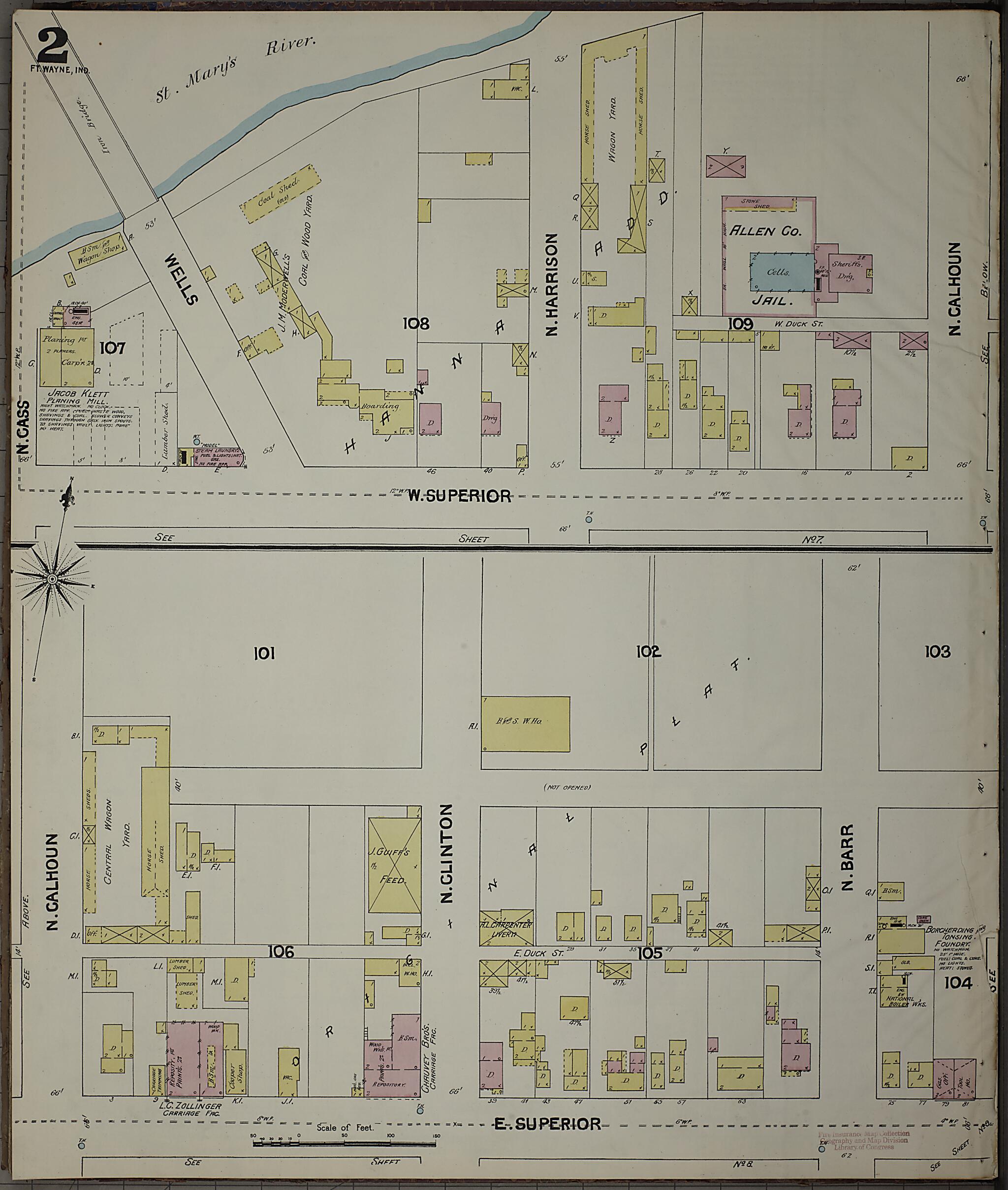 This old map of Fort Wayne, Allen County, Indiana was created by Sanborn Map Company in 1890