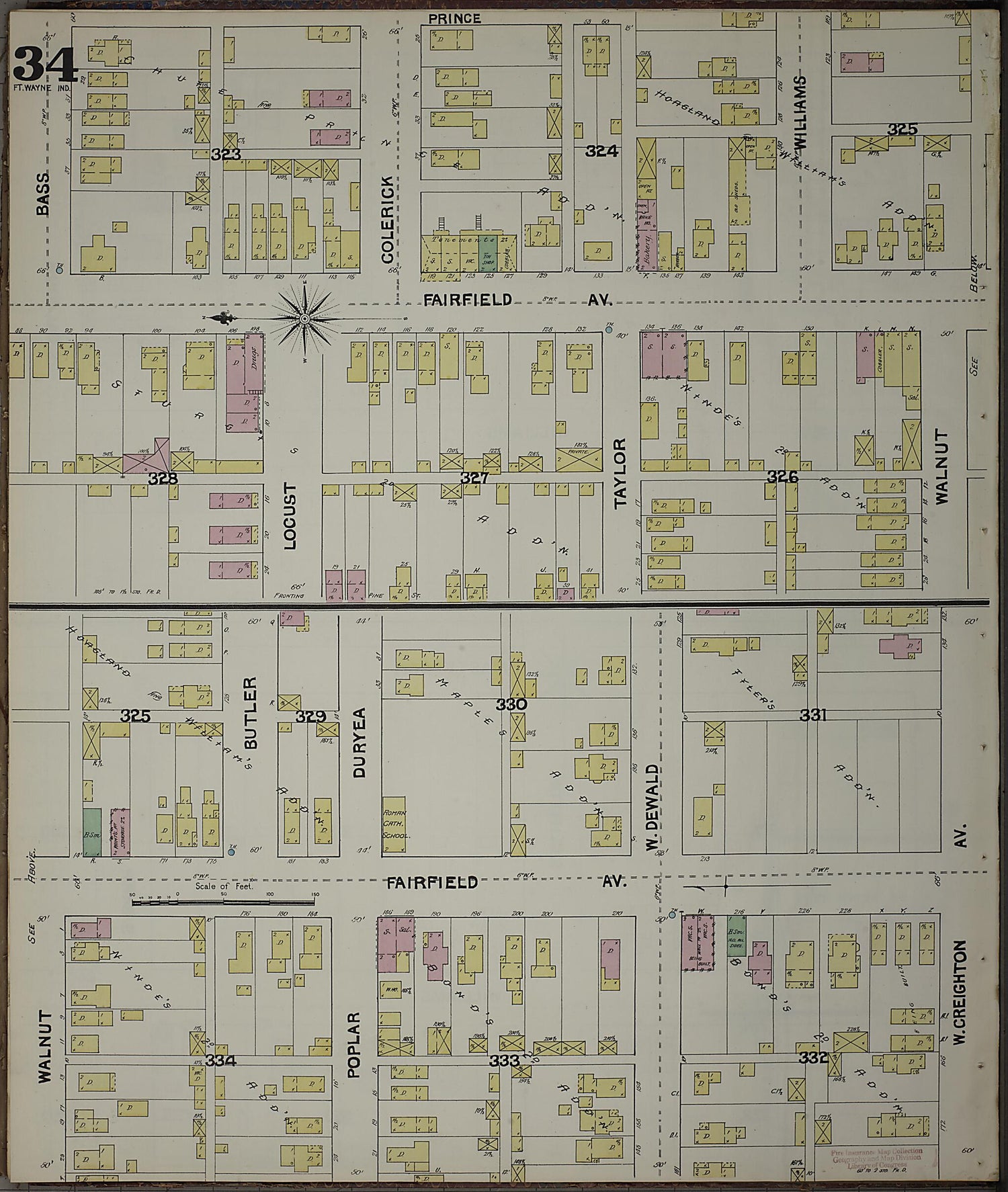 This old map of Fort Wayne, Allen County, Indiana was created by Sanborn Map Company in 1890