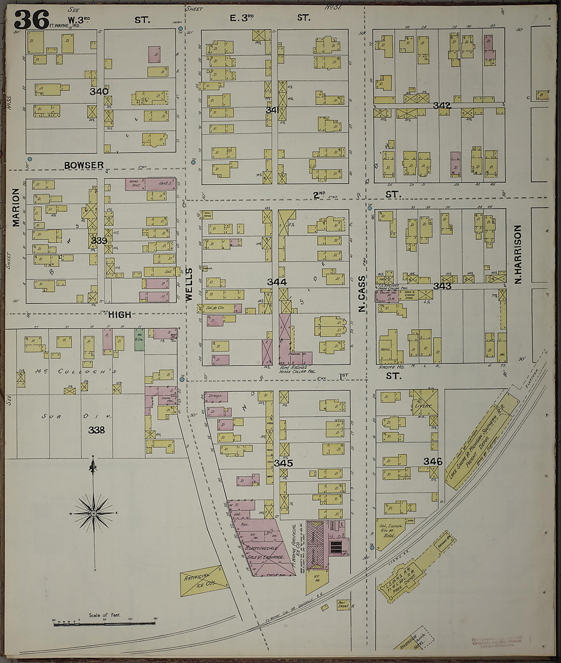 This old map of Fort Wayne, Allen County, Indiana was created by Sanborn Map Company in 1890