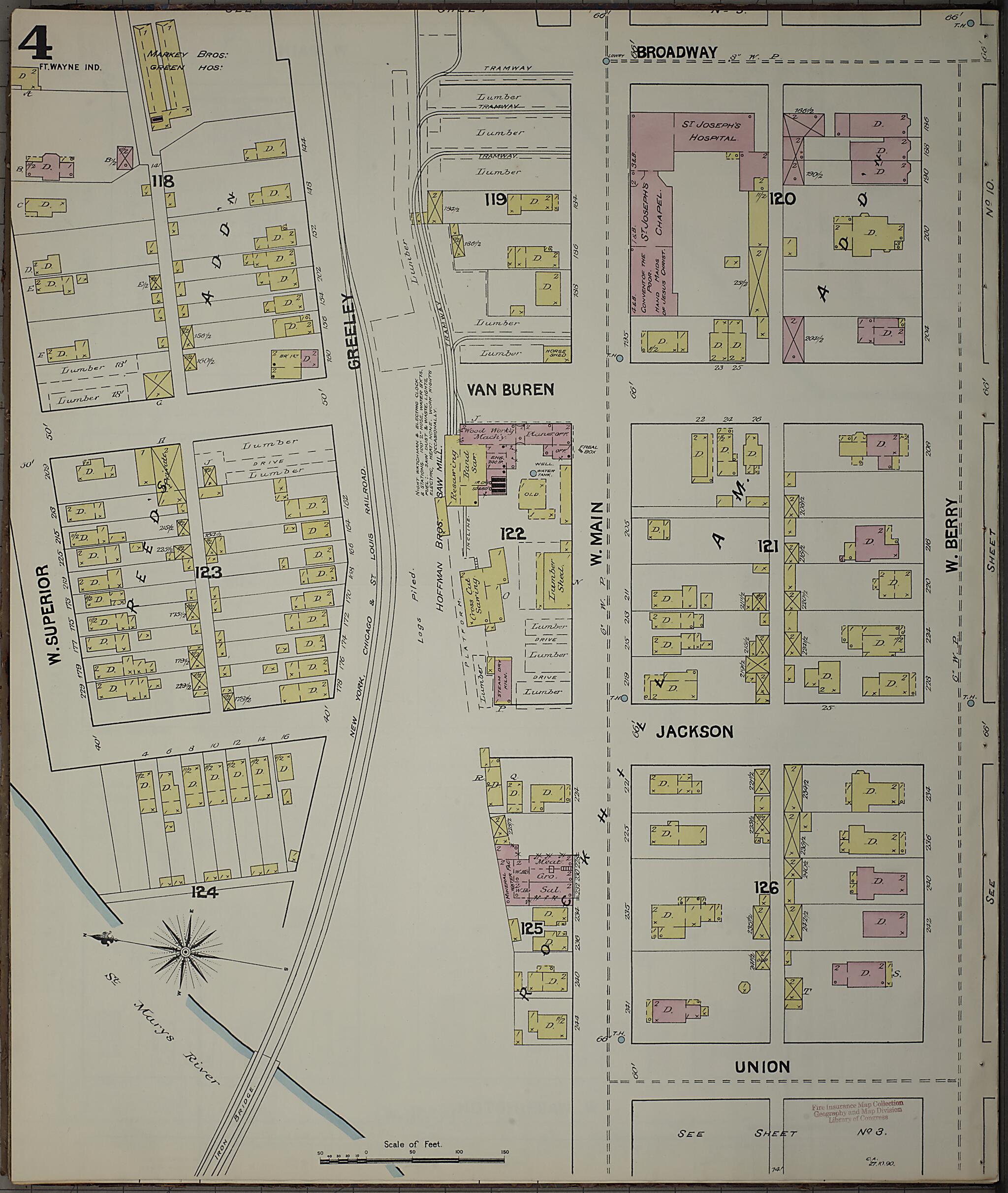 This old map of Fort Wayne, Allen County, Indiana was created by Sanborn Map Company in 1890