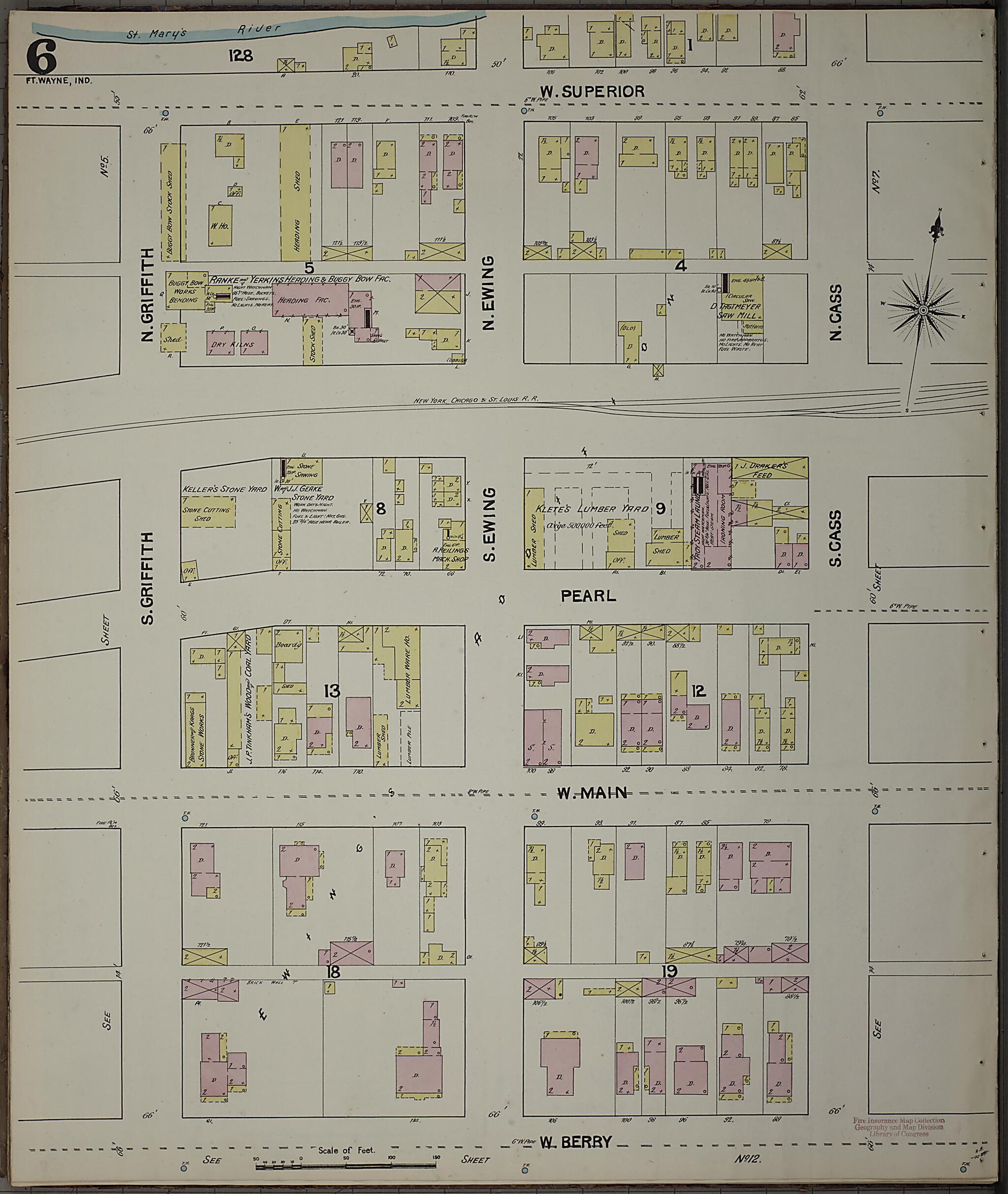 This old map of Fort Wayne, Allen County, Indiana was created by Sanborn Map Company in 1890