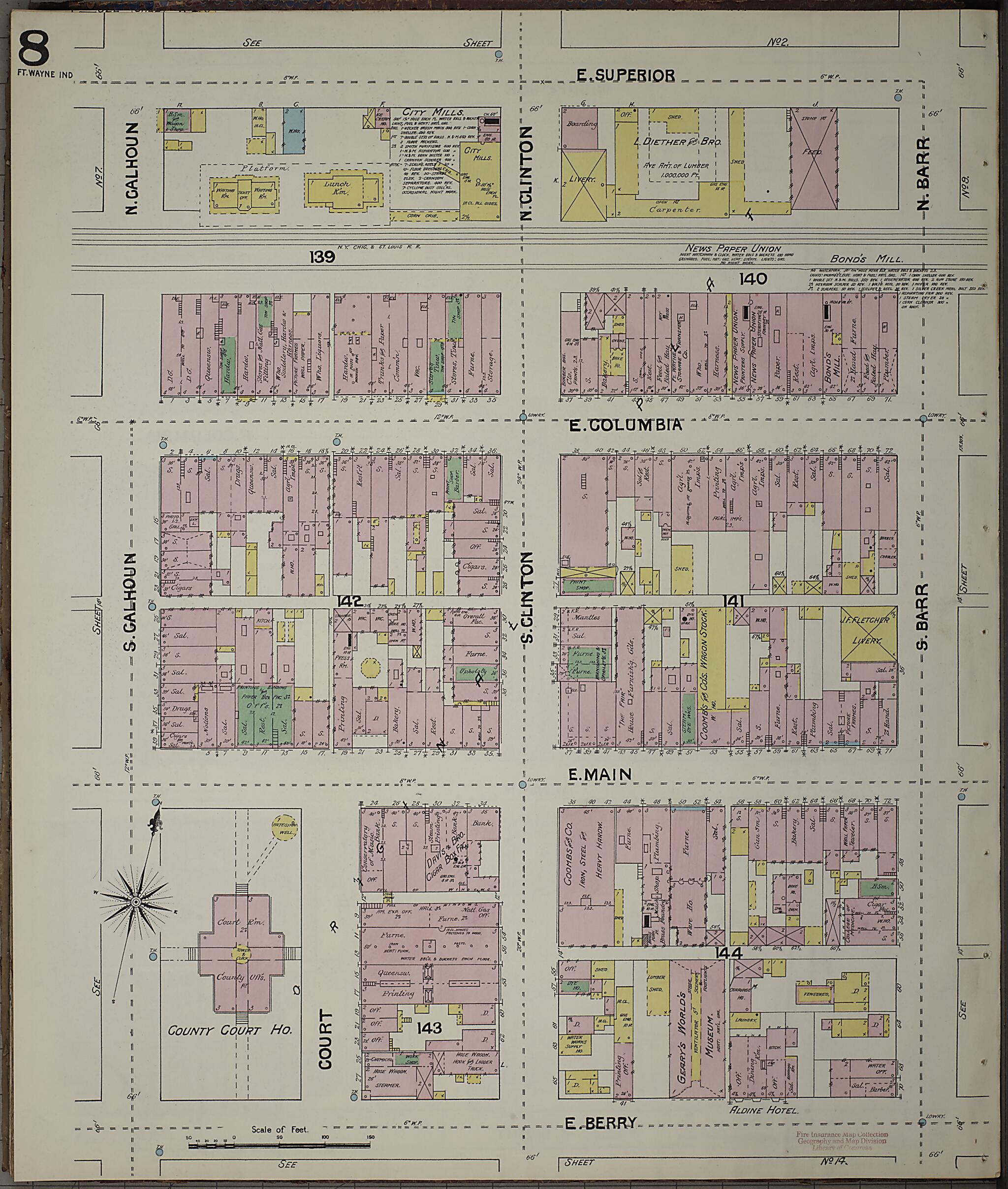 This old map of Fort Wayne, Allen County, Indiana was created by Sanborn Map Company in 1890