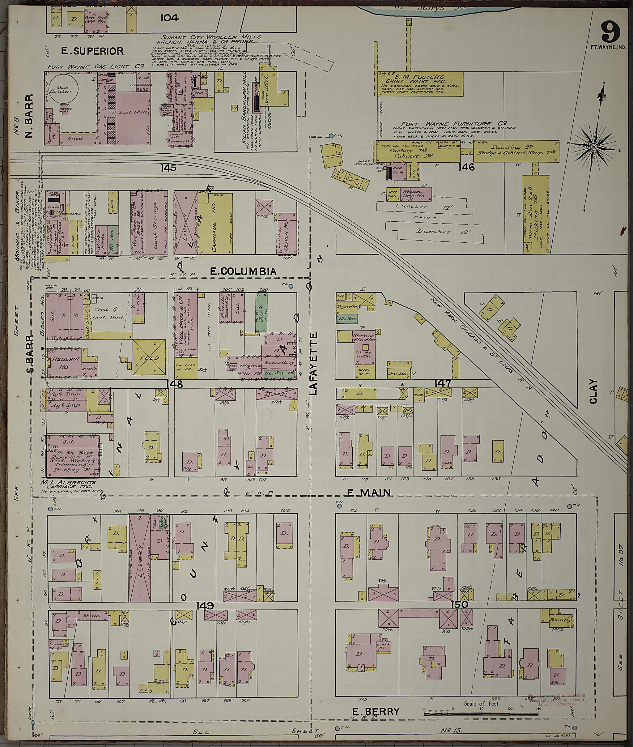 This old map of Fort Wayne, Allen County, Indiana was created by Sanborn Map Company in 1890