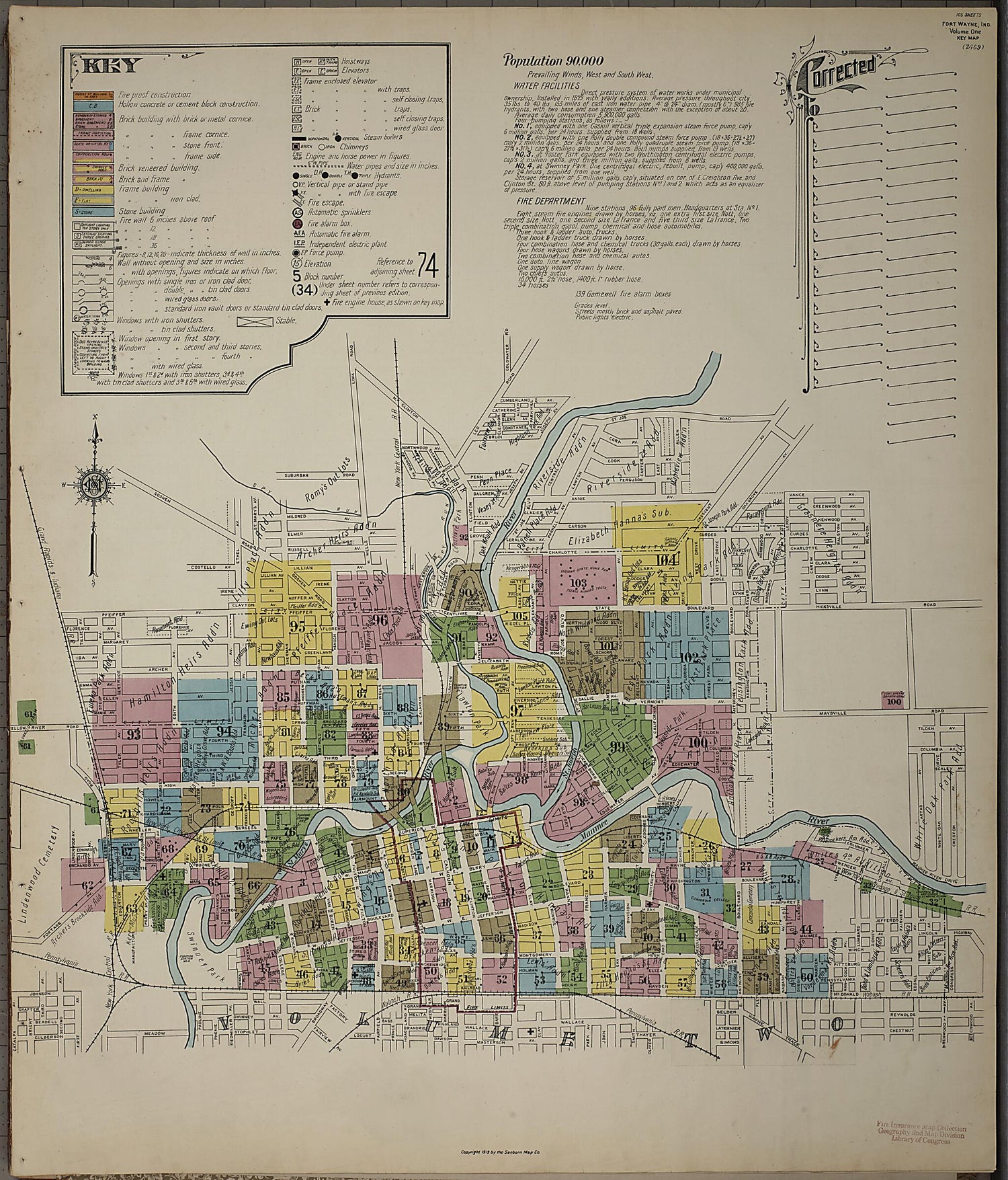 This old map of Fort Wayne, Allen County, Indiana was created by Sanborn Map Company in 1918