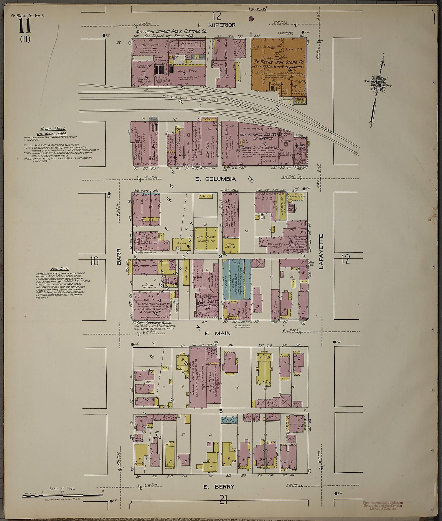 This old map of Fort Wayne, Allen County, Indiana was created by Sanborn Map Company in 1918