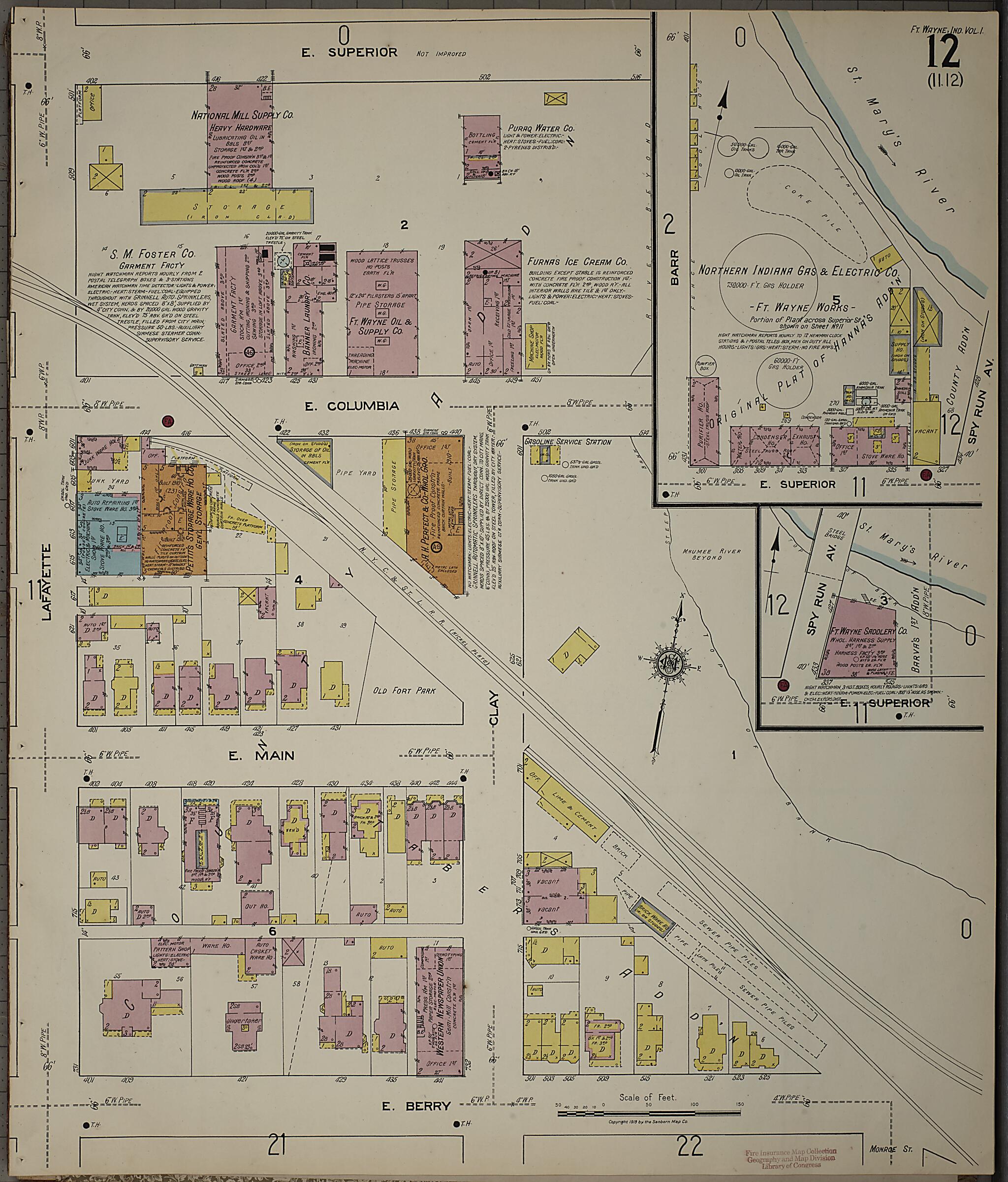 This old map of Fort Wayne, Allen County, Indiana was created by Sanborn Map Company in 1918