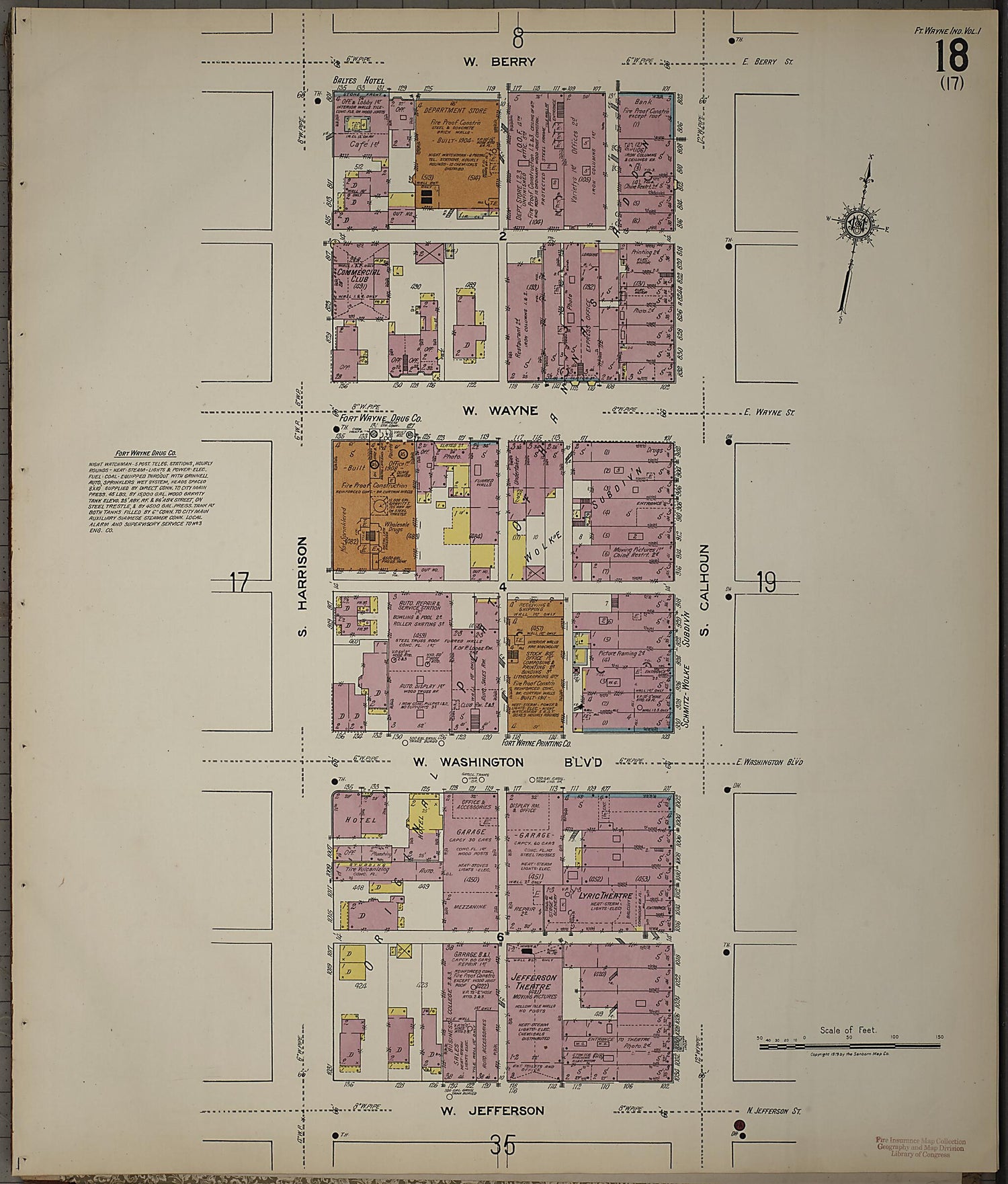 This old map of Fort Wayne, Allen County, Indiana was created by Sanborn Map Company in 1918