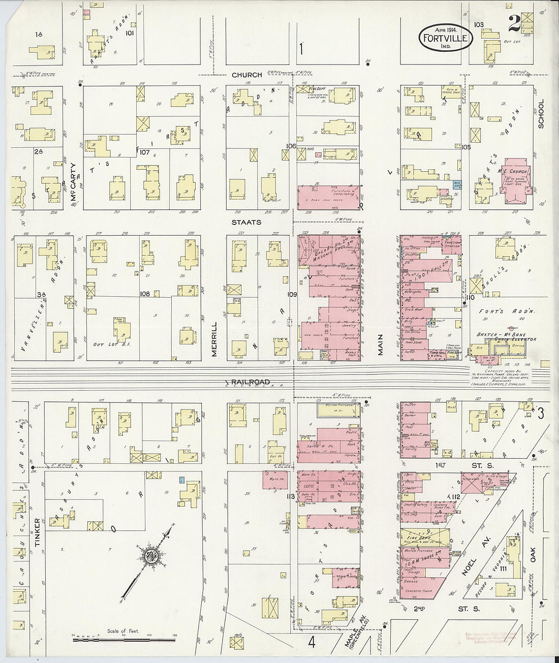 This old map of Fortville, Hancock County, Indiana was created by Sanborn Map Company in 1914