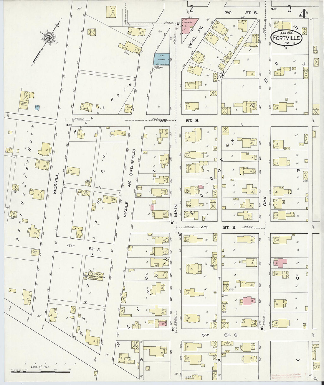 This old map of Fortville, Hancock County, Indiana was created by Sanborn Map Company in 1914