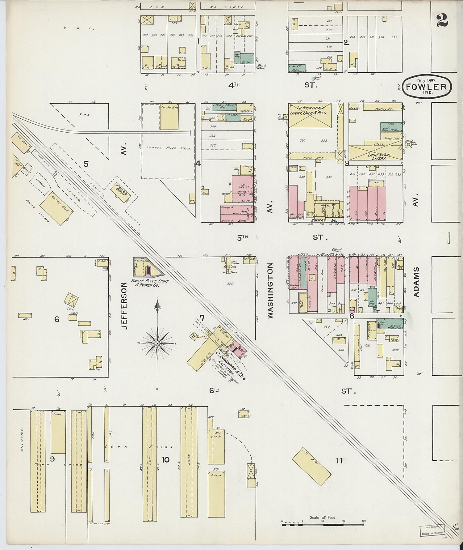 This old map of Fowler, Benton County, Indiana was created by Sanborn Map Company in 1892