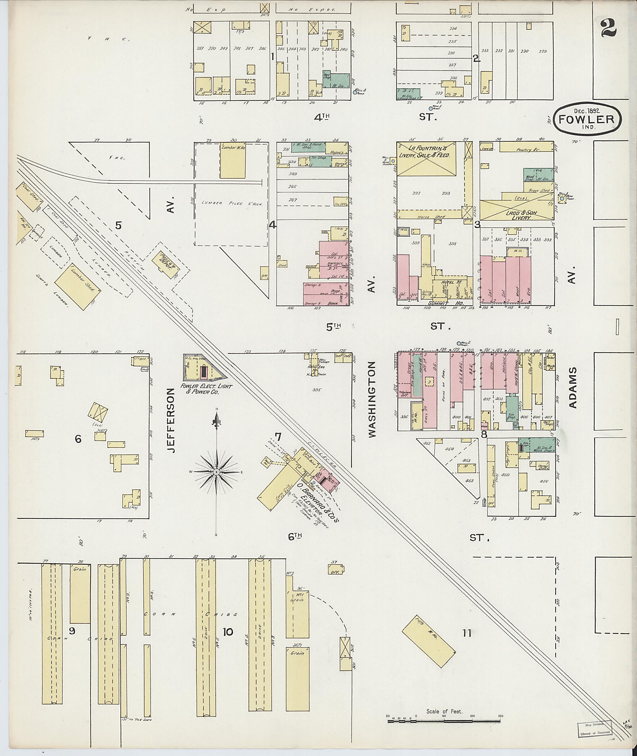 This old map of Fowler, Benton County, Indiana was created by Sanborn Map Company in 1892