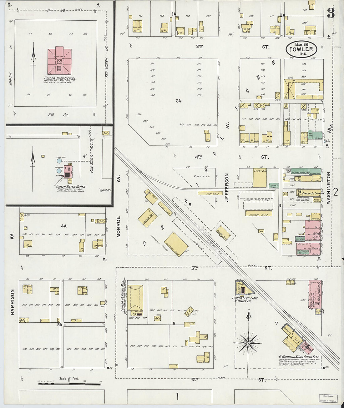 This old map of Fowler, Benton County, Indiana was created by Sanborn Map Company in 1899