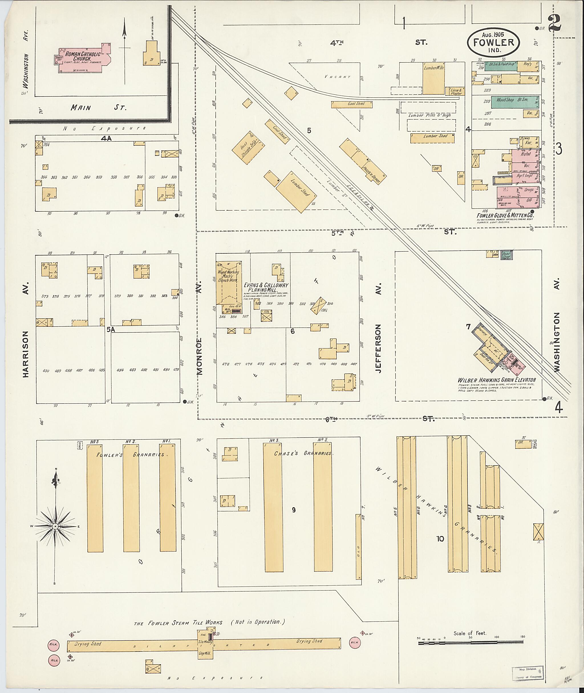 This old map of Fowler, Benton County, Indiana was created by Sanborn Map Company in 1905