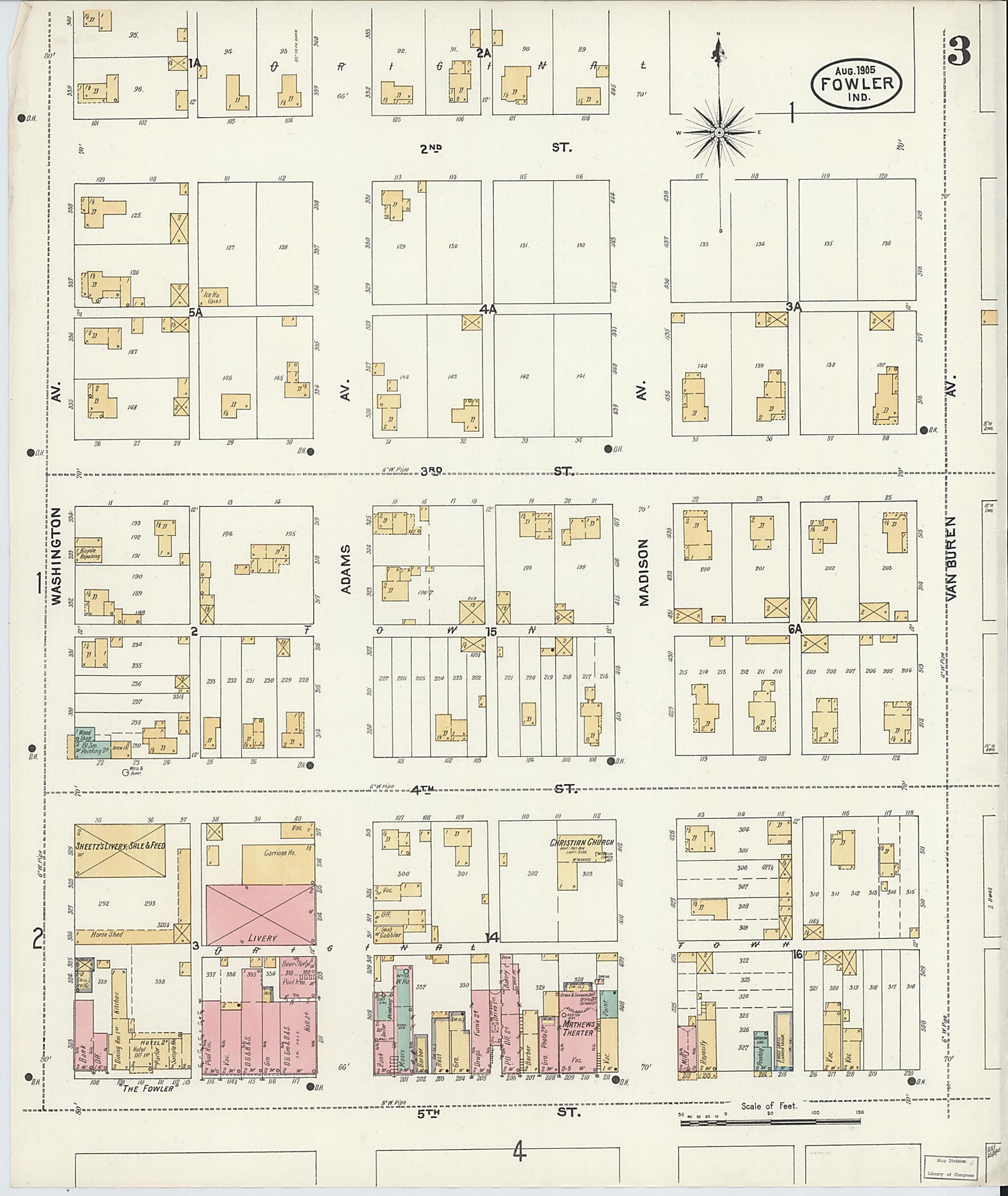 This old map of Fowler, Benton County, Indiana was created by Sanborn Map Company in 1905