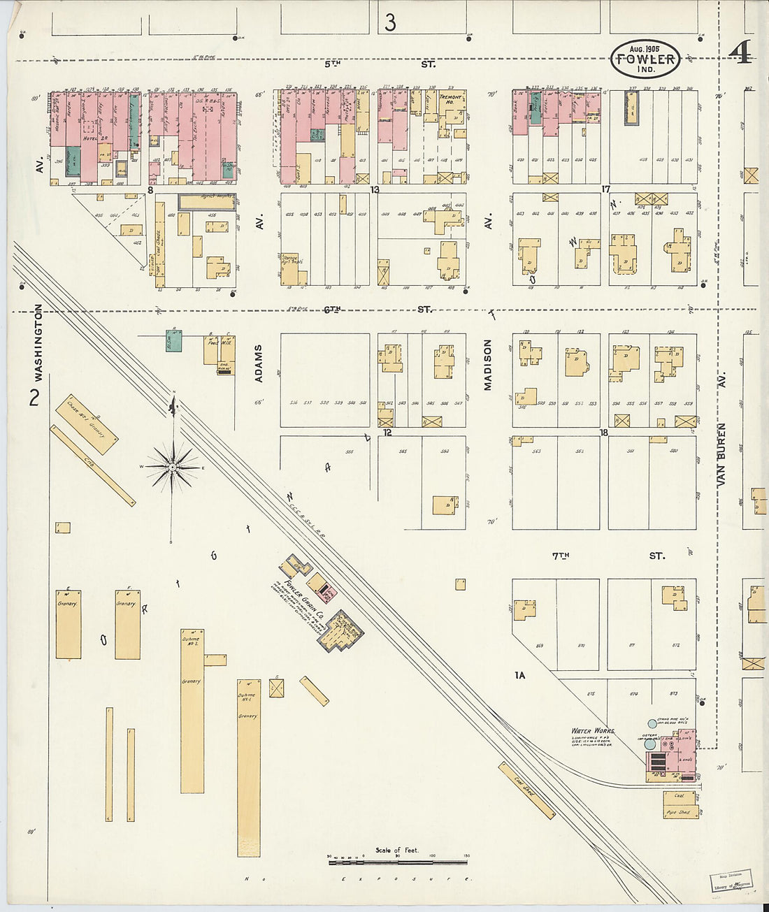 This old map of Fowler, Benton County, Indiana was created by Sanborn Map Company in 1905