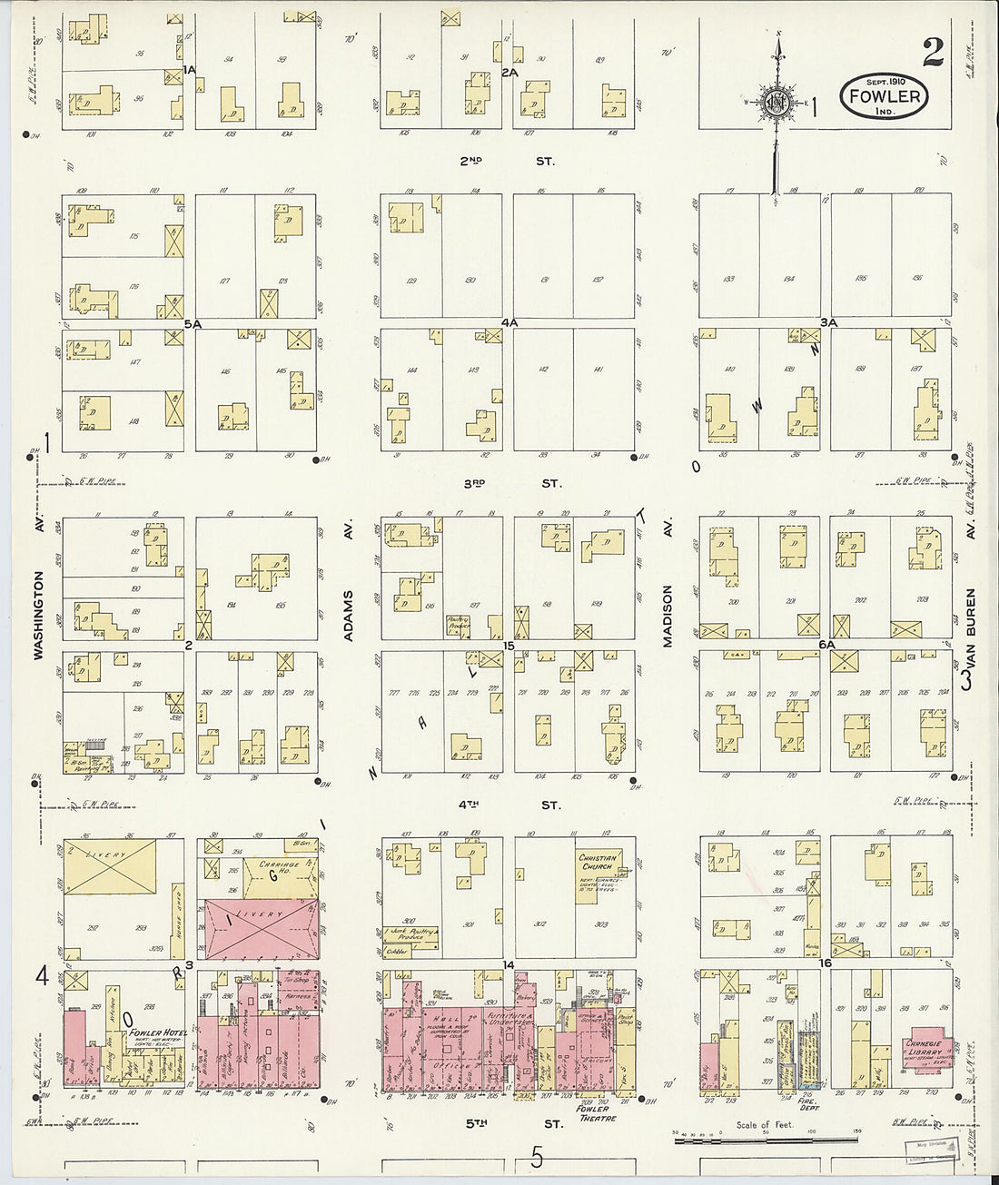 This old map of Fowler, Benton County, Indiana was created by Sanborn Map Company in 1910