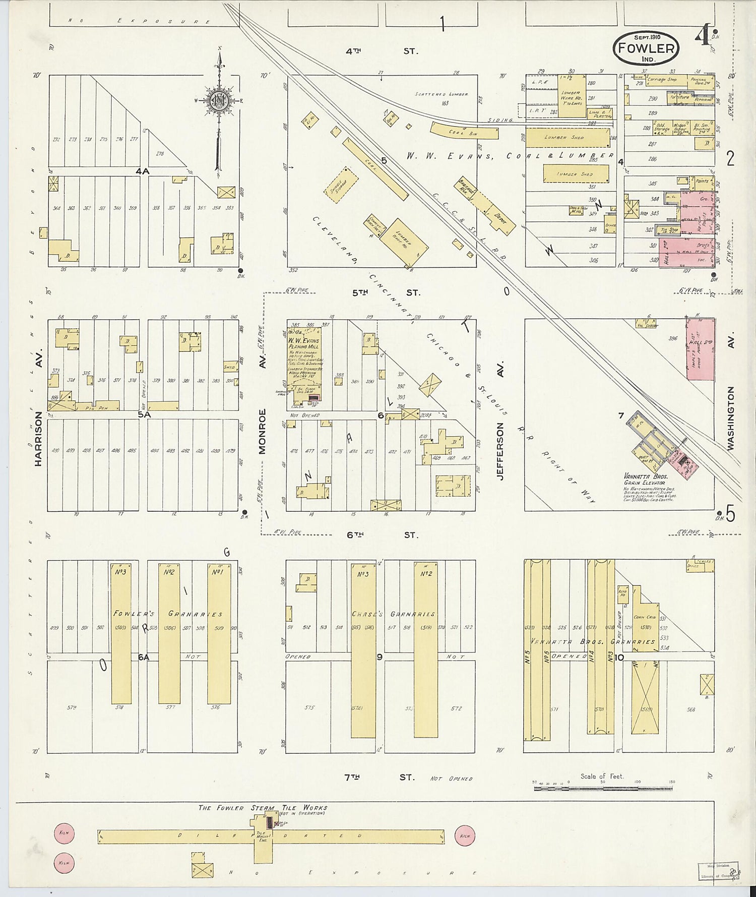 This old map of Fowler, Benton County, Indiana was created by Sanborn Map Company in 1910