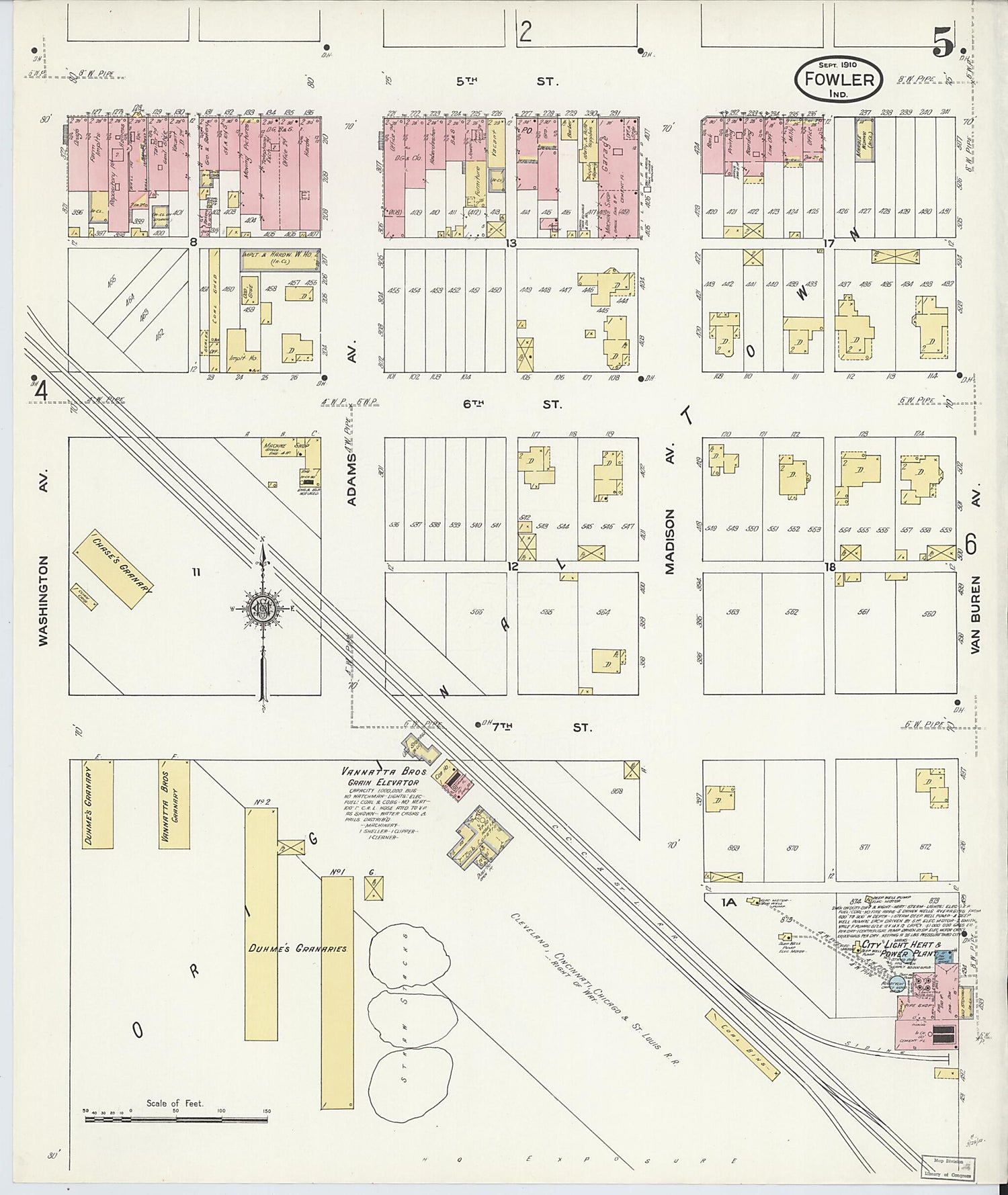 This old map of Fowler, Benton County, Indiana was created by Sanborn Map Company in 1910