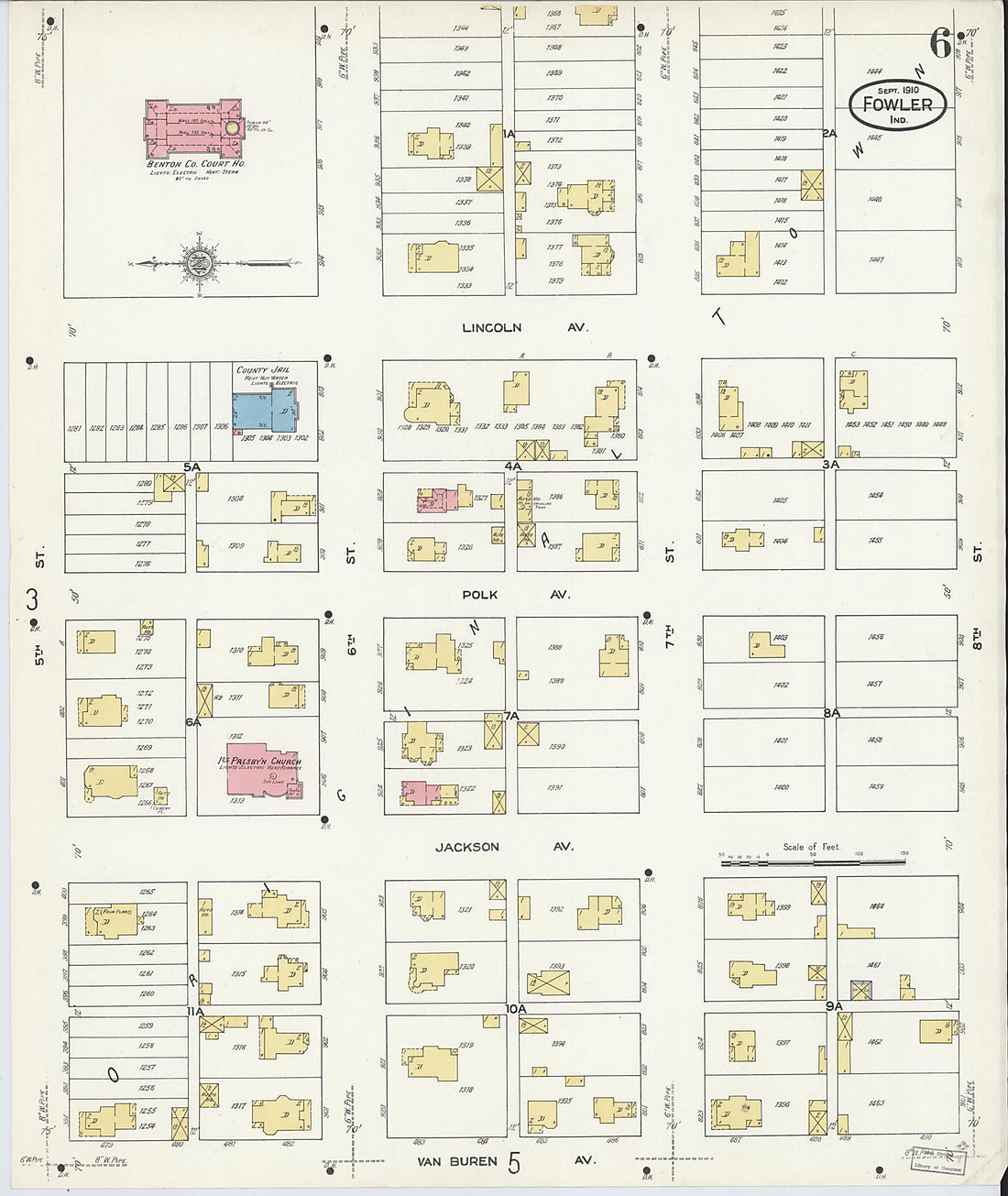 This old map of Fowler, Benton County, Indiana was created by Sanborn Map Company in 1910