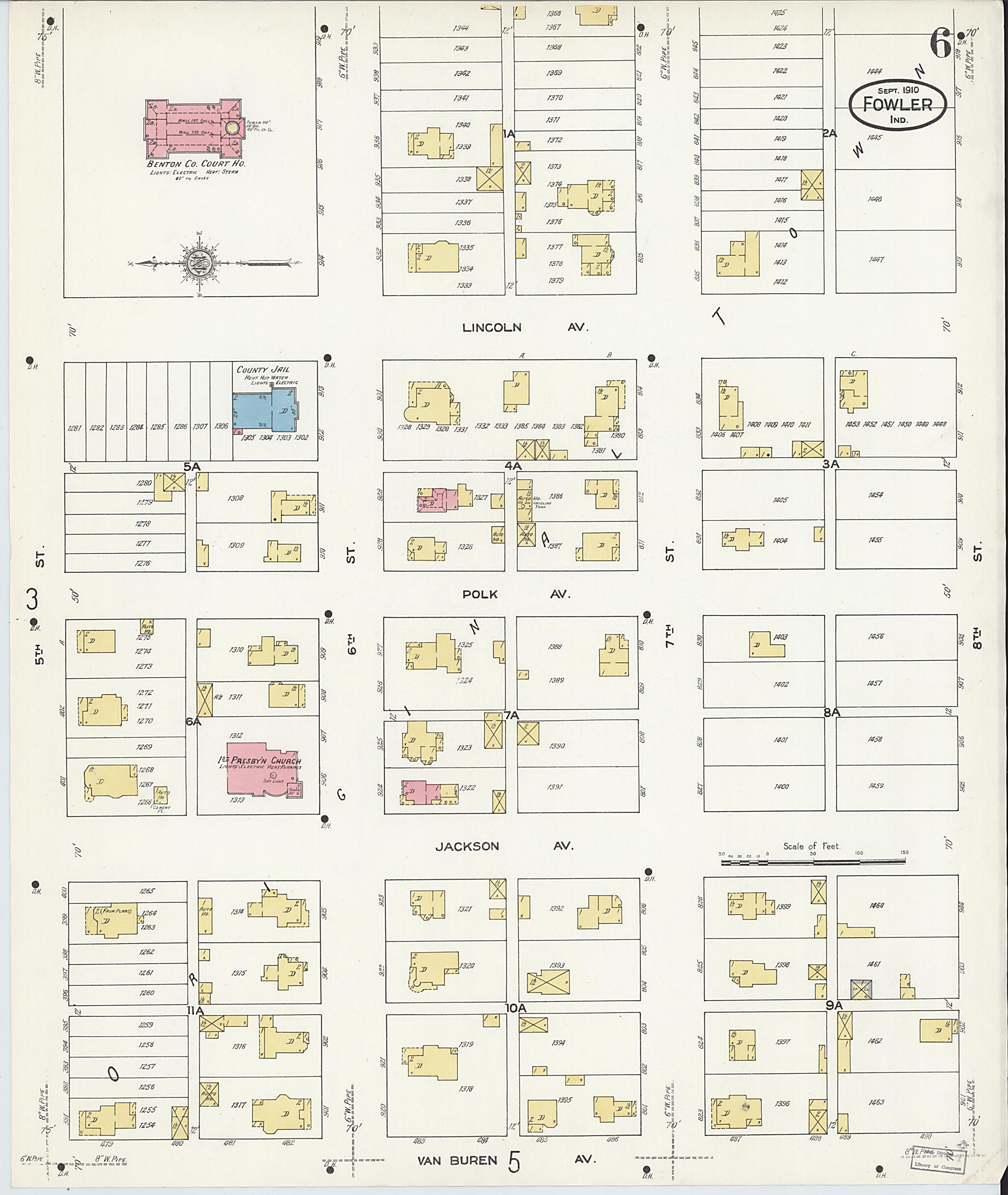 This old map of Fowler, Benton County, Indiana was created by Sanborn Map Company in 1910